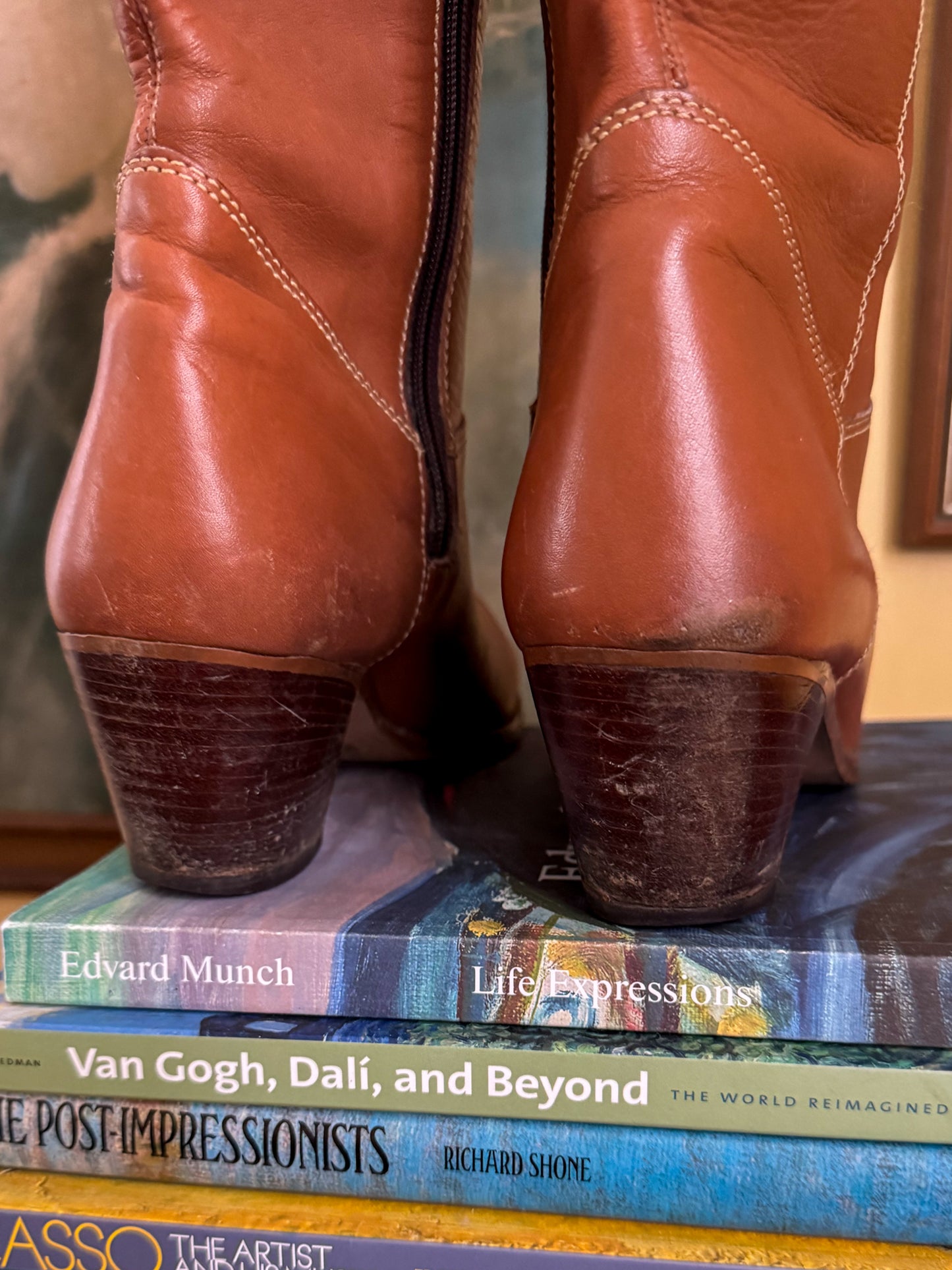 VINTAGE 1970S BRAZILIAN CARAMEL TAN LEATHER KNEE HIGH BOOTS 9/40