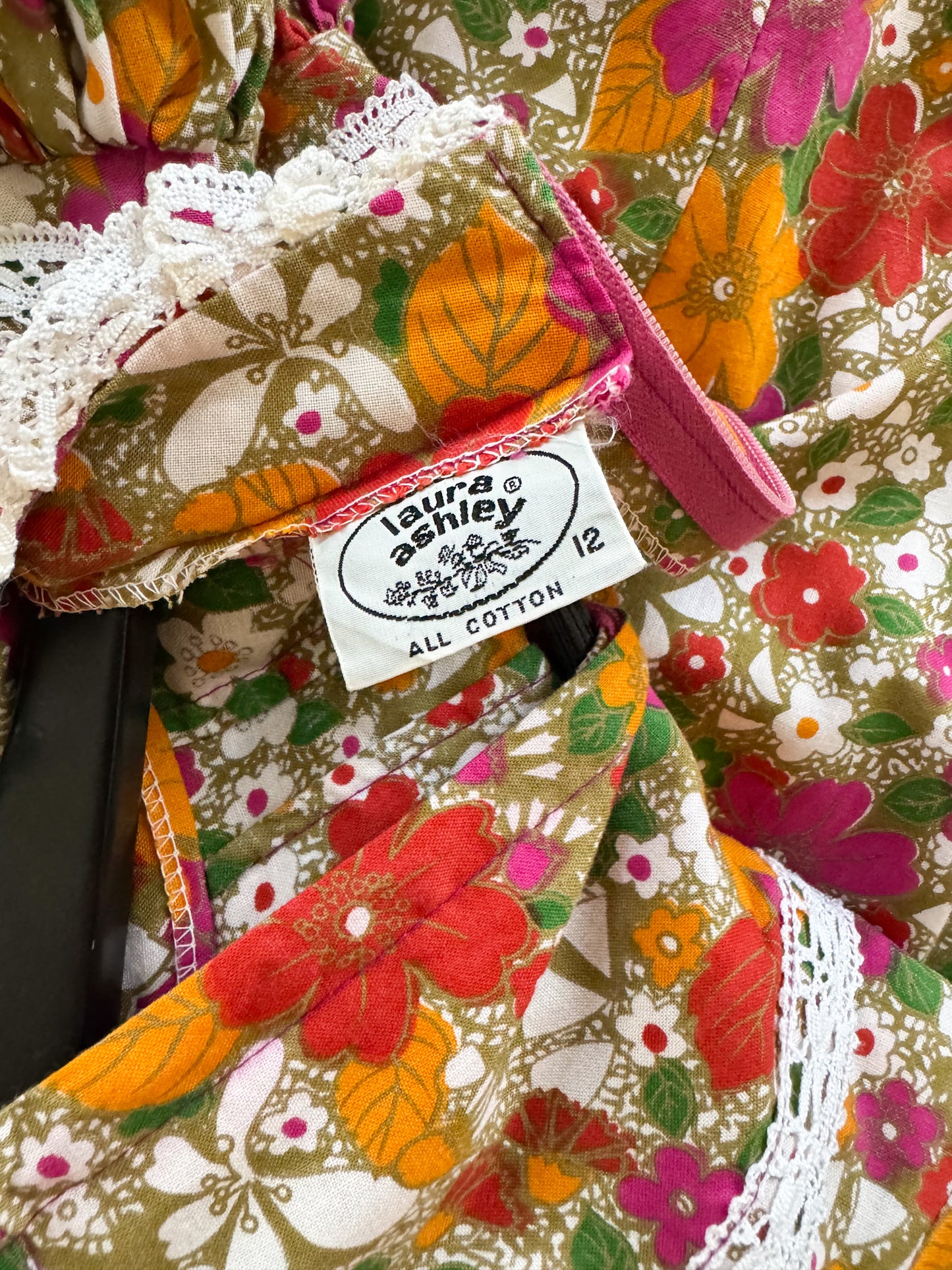 VINTAGE 1970S RARE AUSTRALIAN LAURA ASHLEY COTTON PRAIRIE MAXI DRESS XS