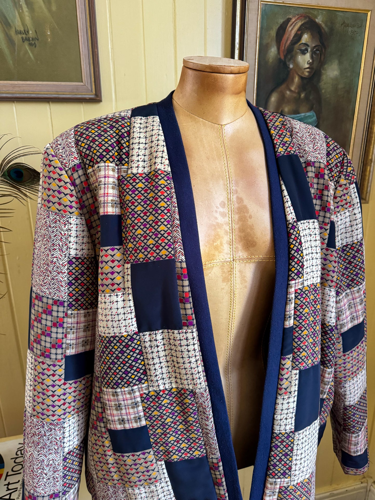 VINTAGE 1990S AUSTRALIAN LEE BIRD PATCHWORK PRINT QUILTED JACKET L/XL/XXL