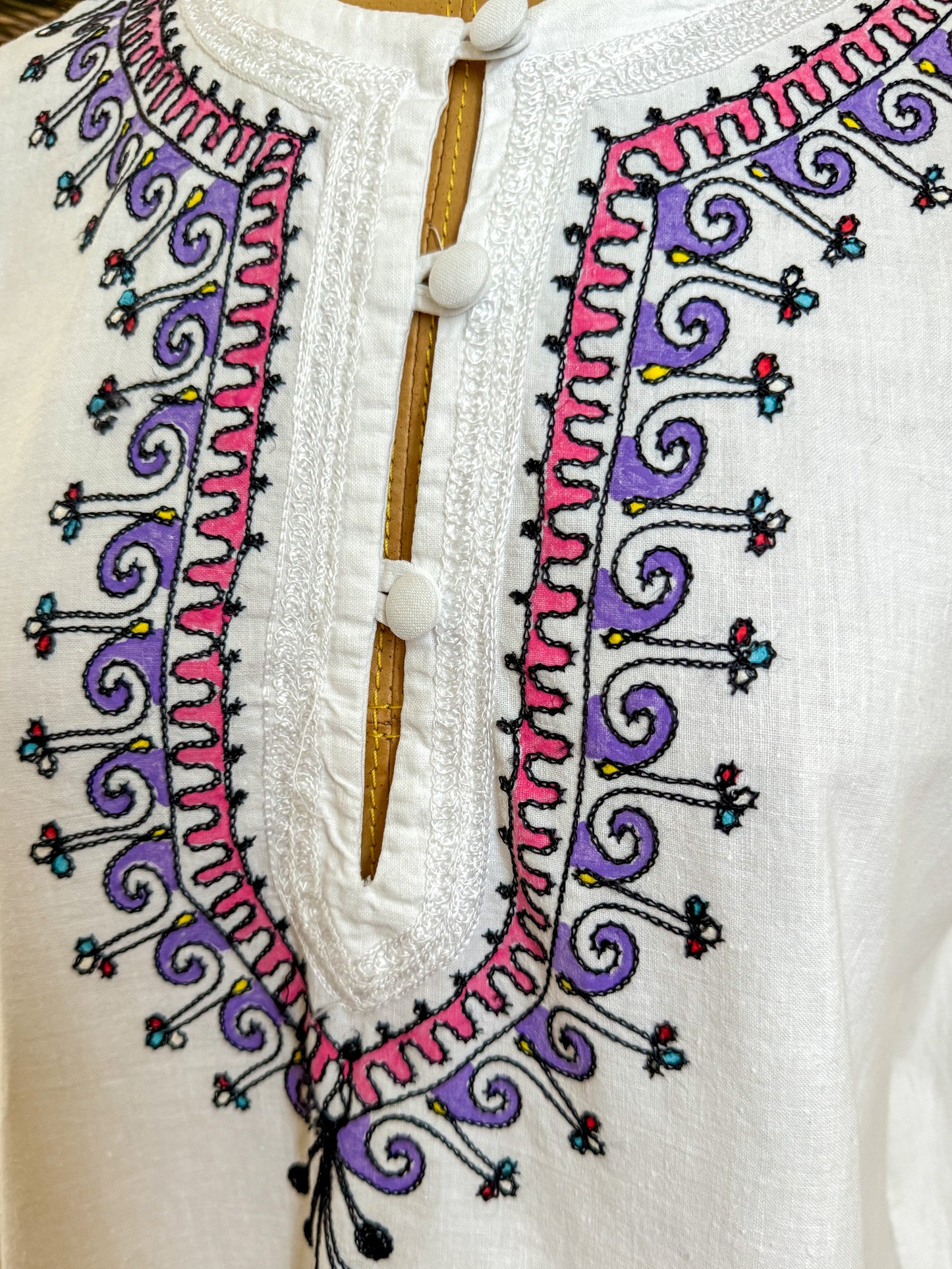 VINTAGE 1970S PAKISTANI COTTON EMBROIDERED TUNIC BLOUSE S