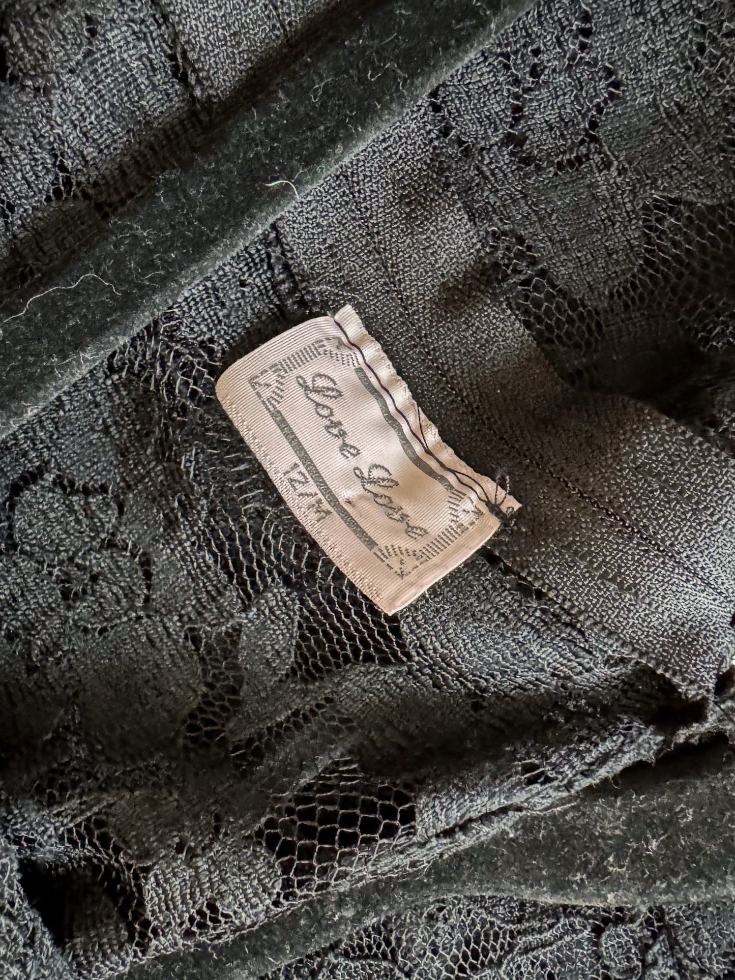 VINTAGE 1990S LOVE LOVE SHEER BLACK LACE WRAP FRONT MAXI DRESS S/M