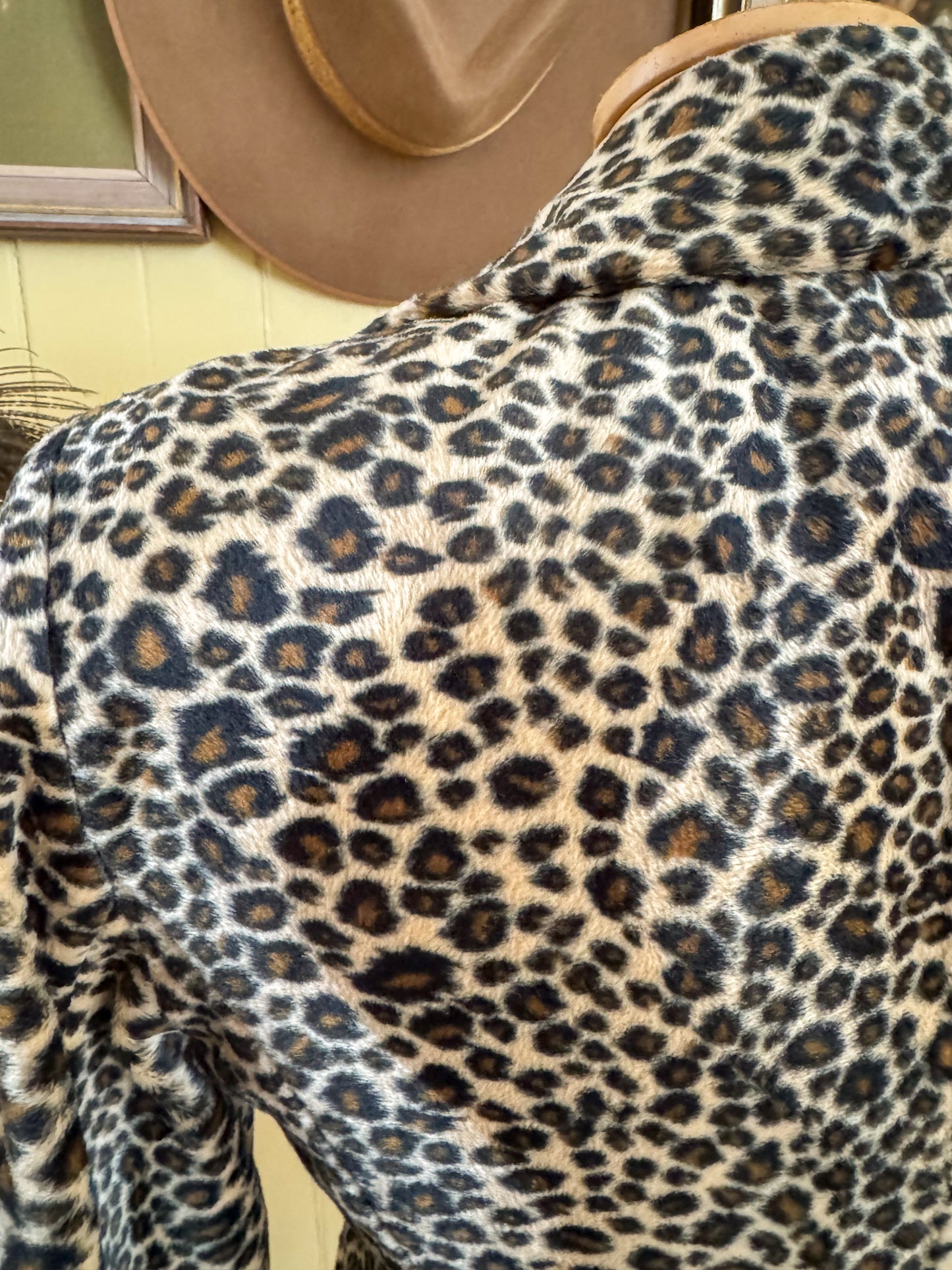 VINTAGE 1990S VERY VERY LEOPARD PRINT VELVET CROPPED BLAZER JACKET S