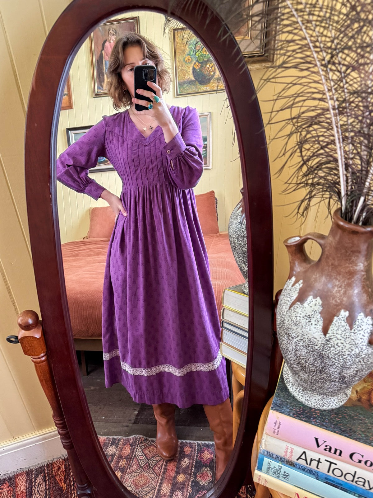 VINTAGE 1970S LAURA ASHLEY WALES COTTON PRAIRIE MODIFIED MIDI DRESS M