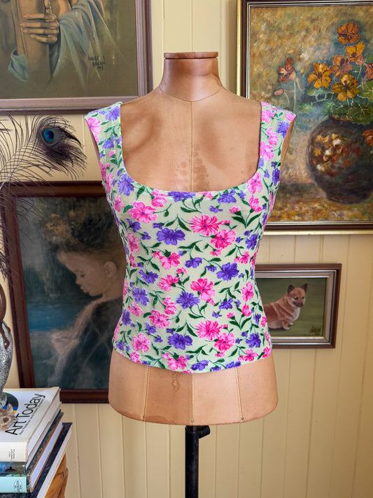 VINTAGE 1990S AUSTRALIAN PIERUCCI FLORAL VELVET BURNOUT TANK TOP S