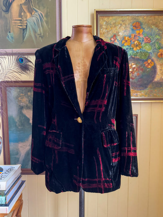 VINTAGE 1990S PAOLO SANTINI SILK BLEND VELVET BLAZER JACKET S