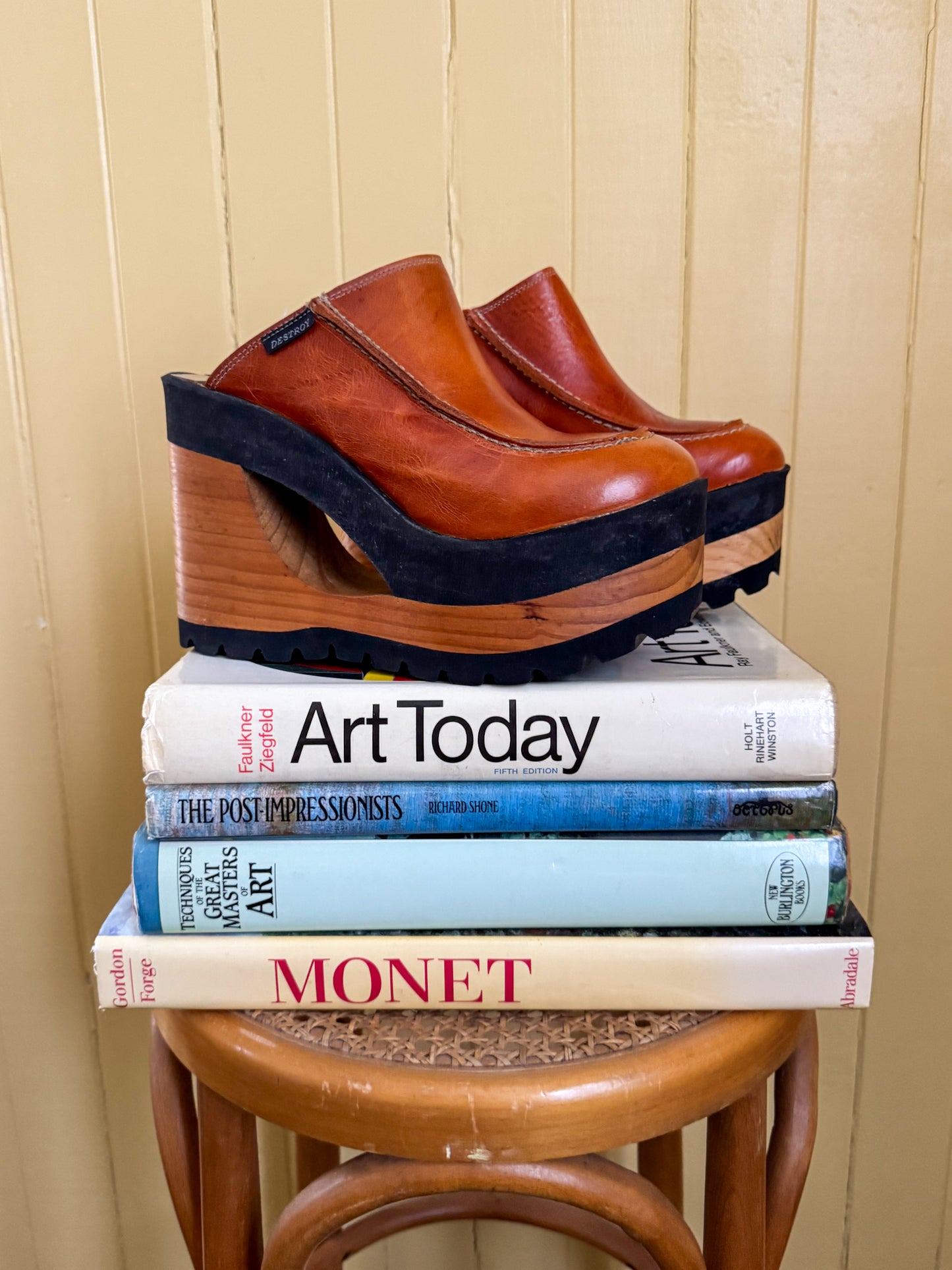 VINTAGE 1990S RARE DESTROY DEADSTOCK LEATHER SUPER PLATFORM WEDGES 8.5/39.5