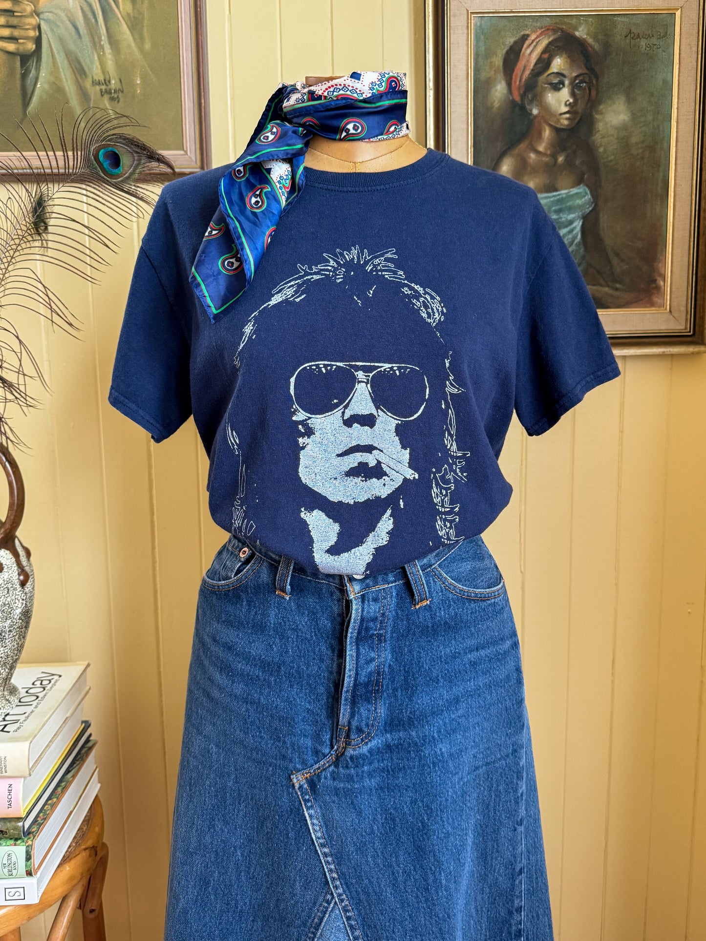 VINTAGE Y2K KEITH RICHARDS PRINT NAVY COTTON TSHIRT S