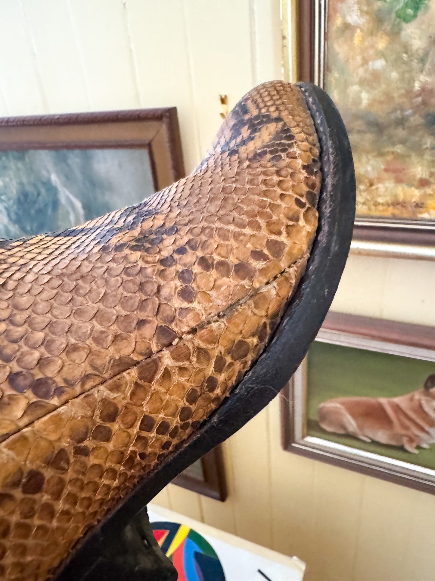 VINTAGE RARE EXOTIC PYTHON SNAKESKIN LEATHER WESTERN BOOTS 9/40