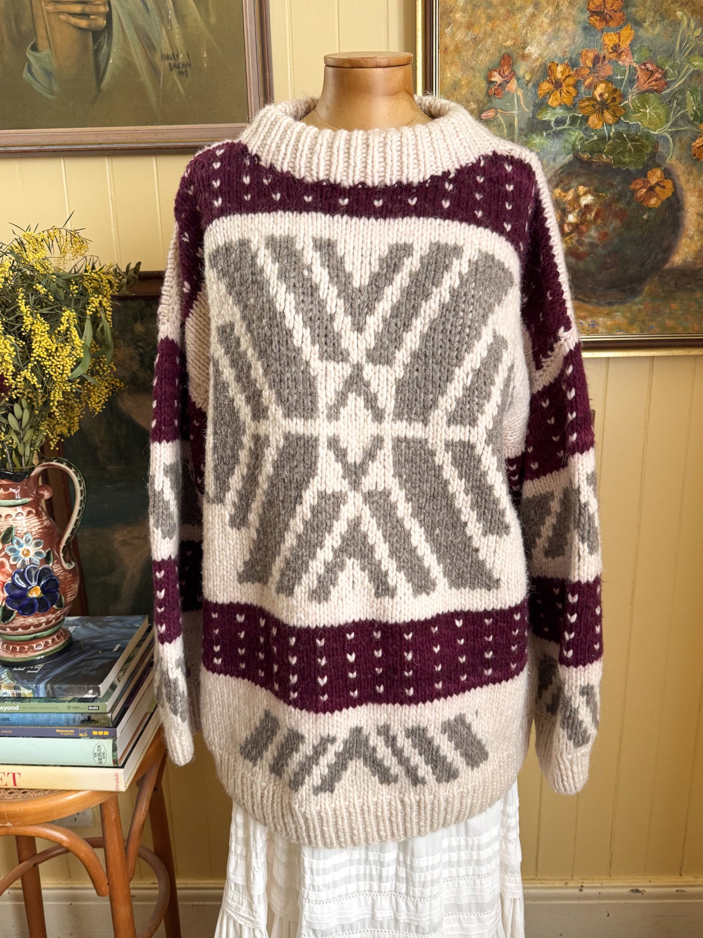 VINTAGE 1990S PROMISED LAND ECUADOR 100% WOOL CHUNKY KNIT JUMPER L