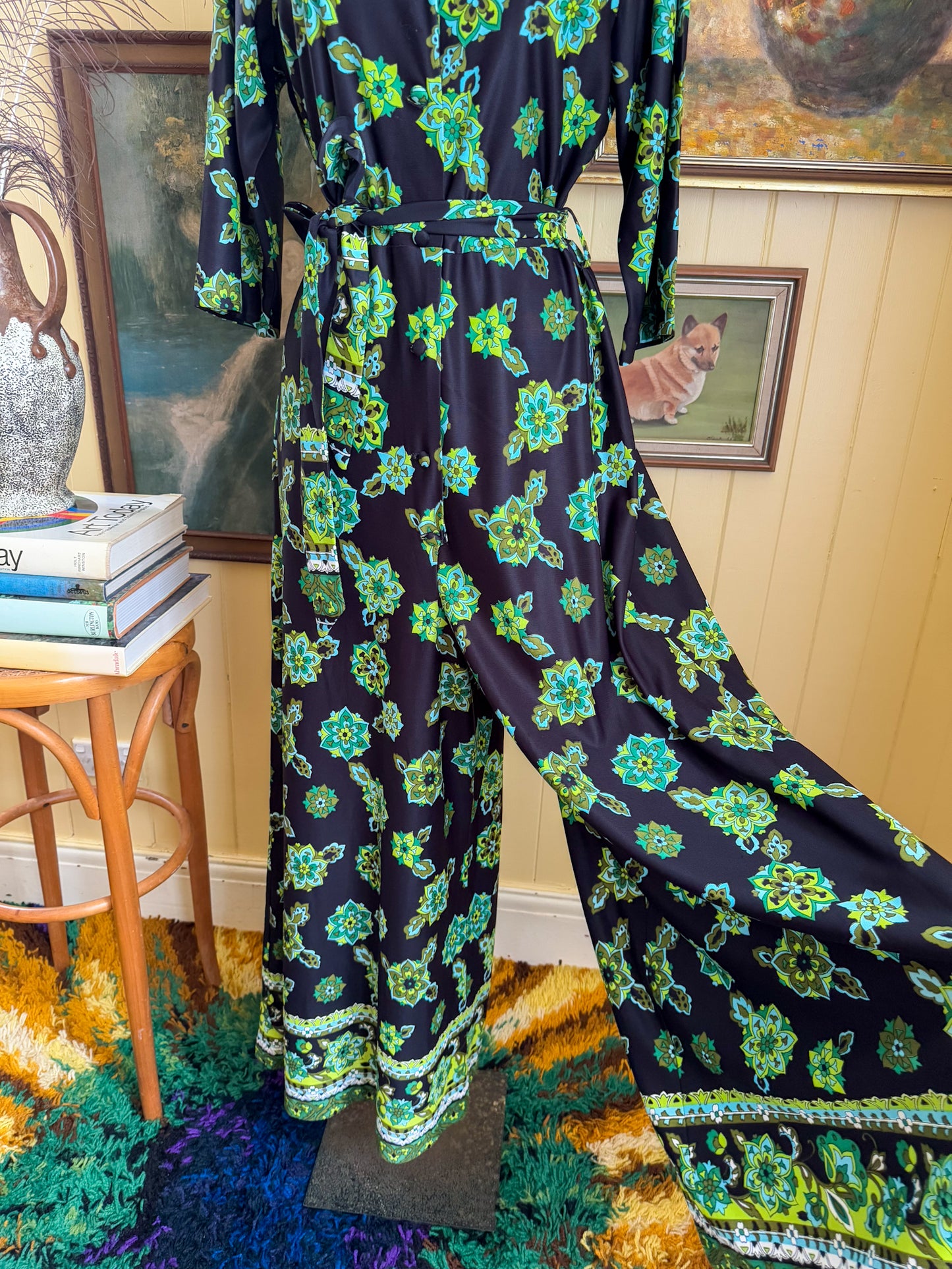 VINTAGE 1960S RALSTON TRICEL PSYCHEDELIC PRINT WIDE LEG JUMPSUIT M/L