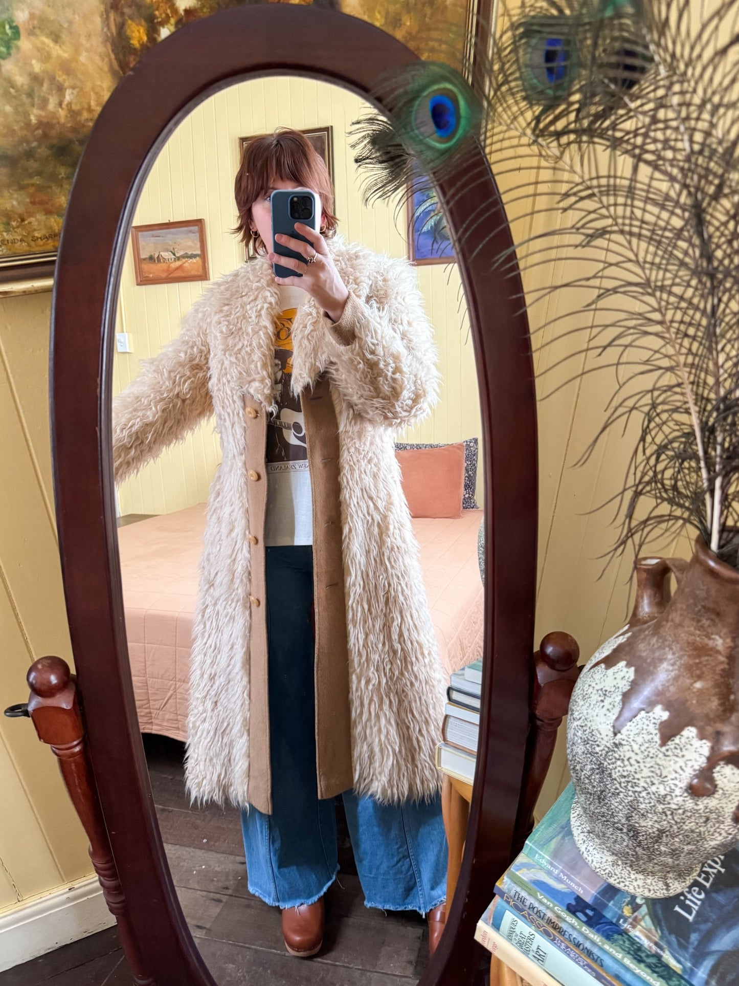 VINTAGE 1970S EAST GERMAN FLOKATI WOOL LONGLINE PENNY LANE COAT S/M