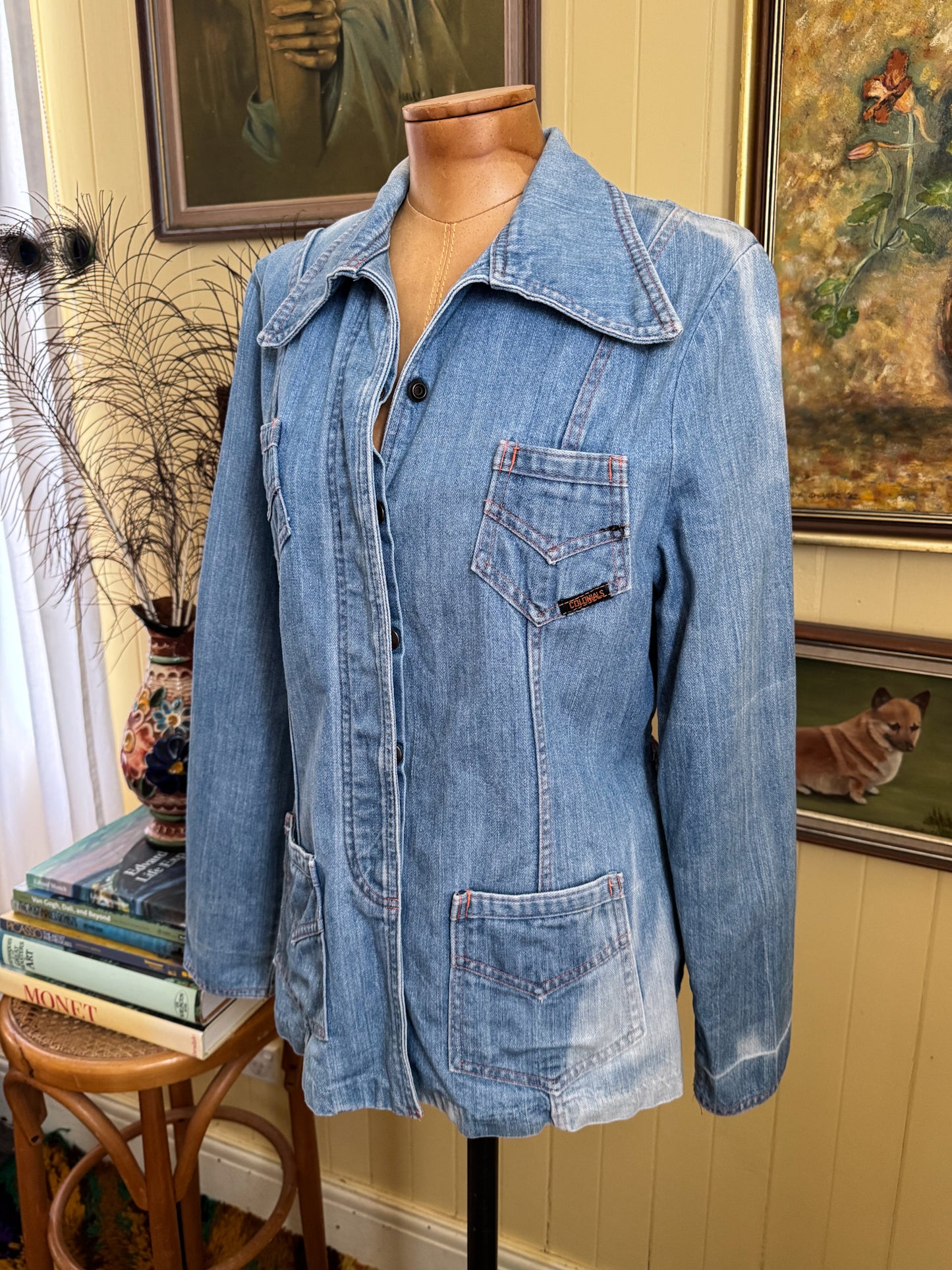 VINTAGE 1970S COLONIALS COTTON DENIM SAFARI SHIRT JACKET S/M