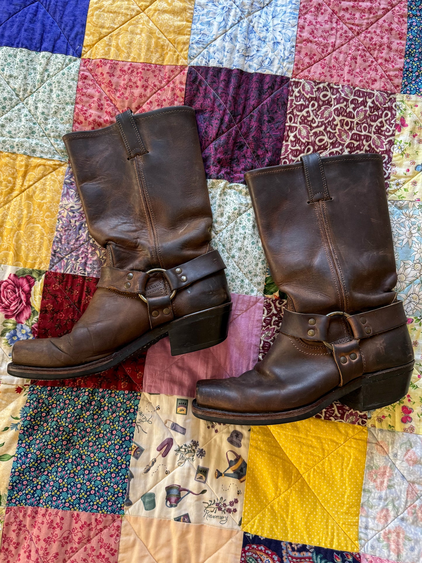 VINTAGE FRYE HARNESS DARK BROWN LEATHER BIKER CUBAN HEEL BOOTS 9/40