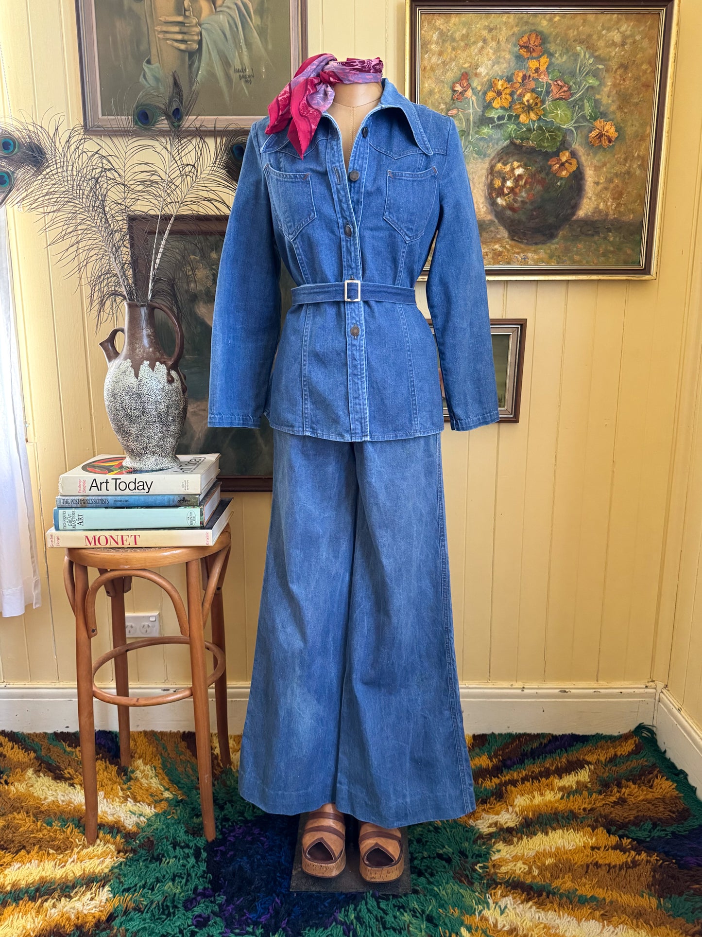 VINTAGE 1970S HIGH WAIST BELLBOTTOM FLARE DENIM JEANS XS