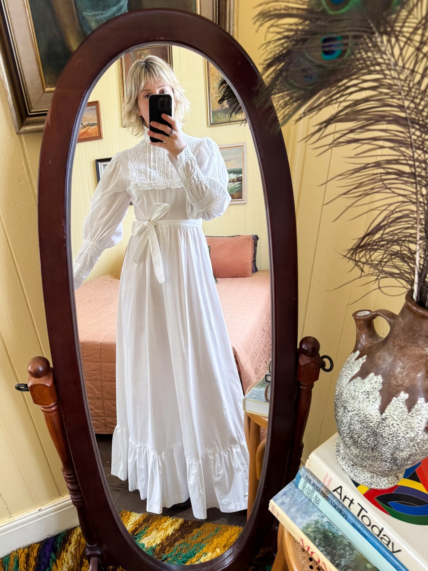 VINTAGE 1970S ENGLISH LAURA ASHLEY COTTON MAXI VICTORIANA PRAIRIE DRESS M