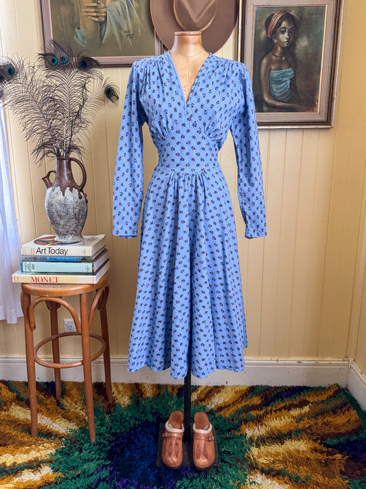 VINTAGE 1980S LAURA ASHLEY AUSTRALIAN COTTON FLORAL PRINT PRAIRIE DRESS M