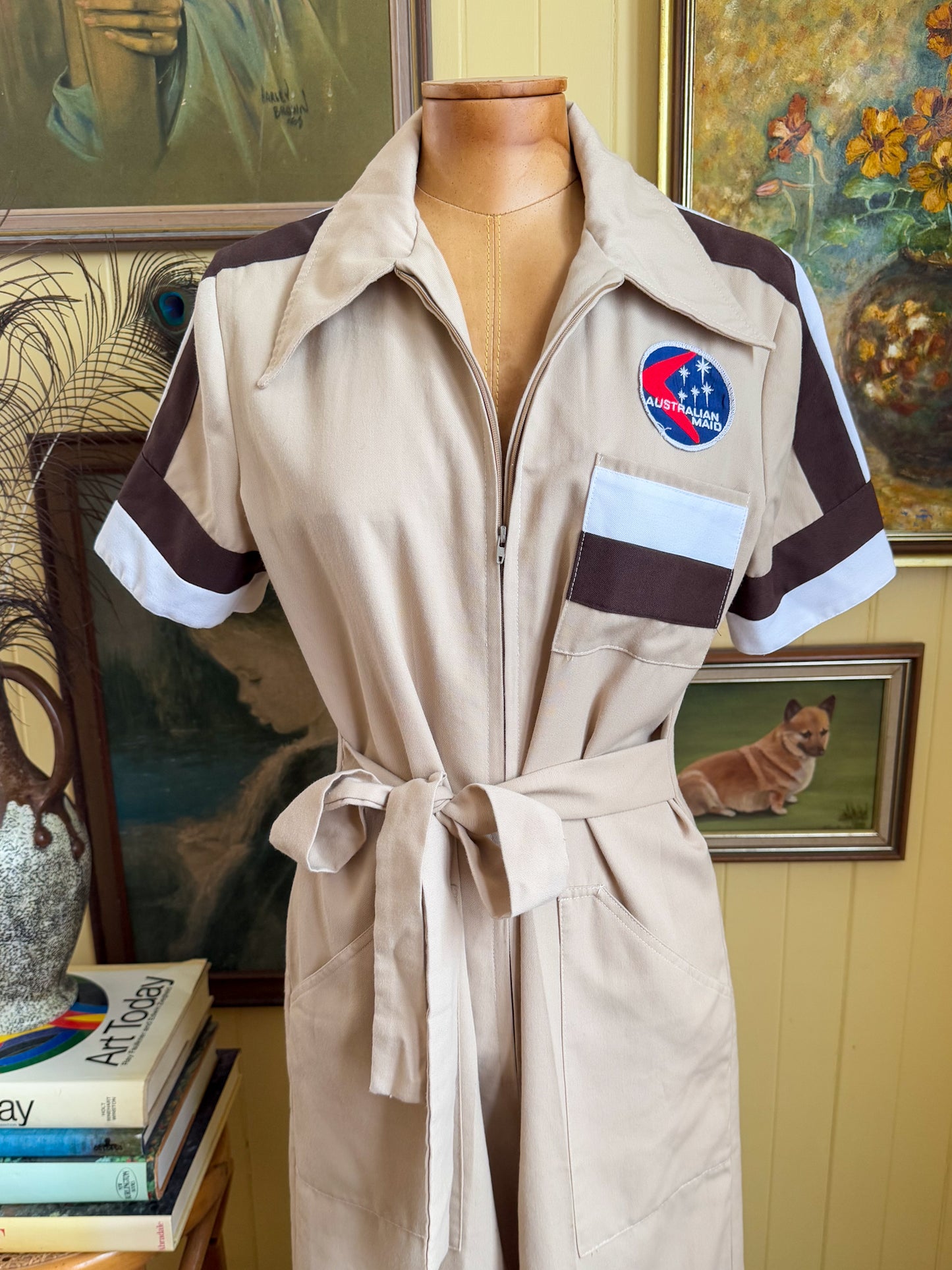 VINTAGE 1970S IBBI COTTON BLEND PATCH WIDE LEG BOILER SUIT S/M