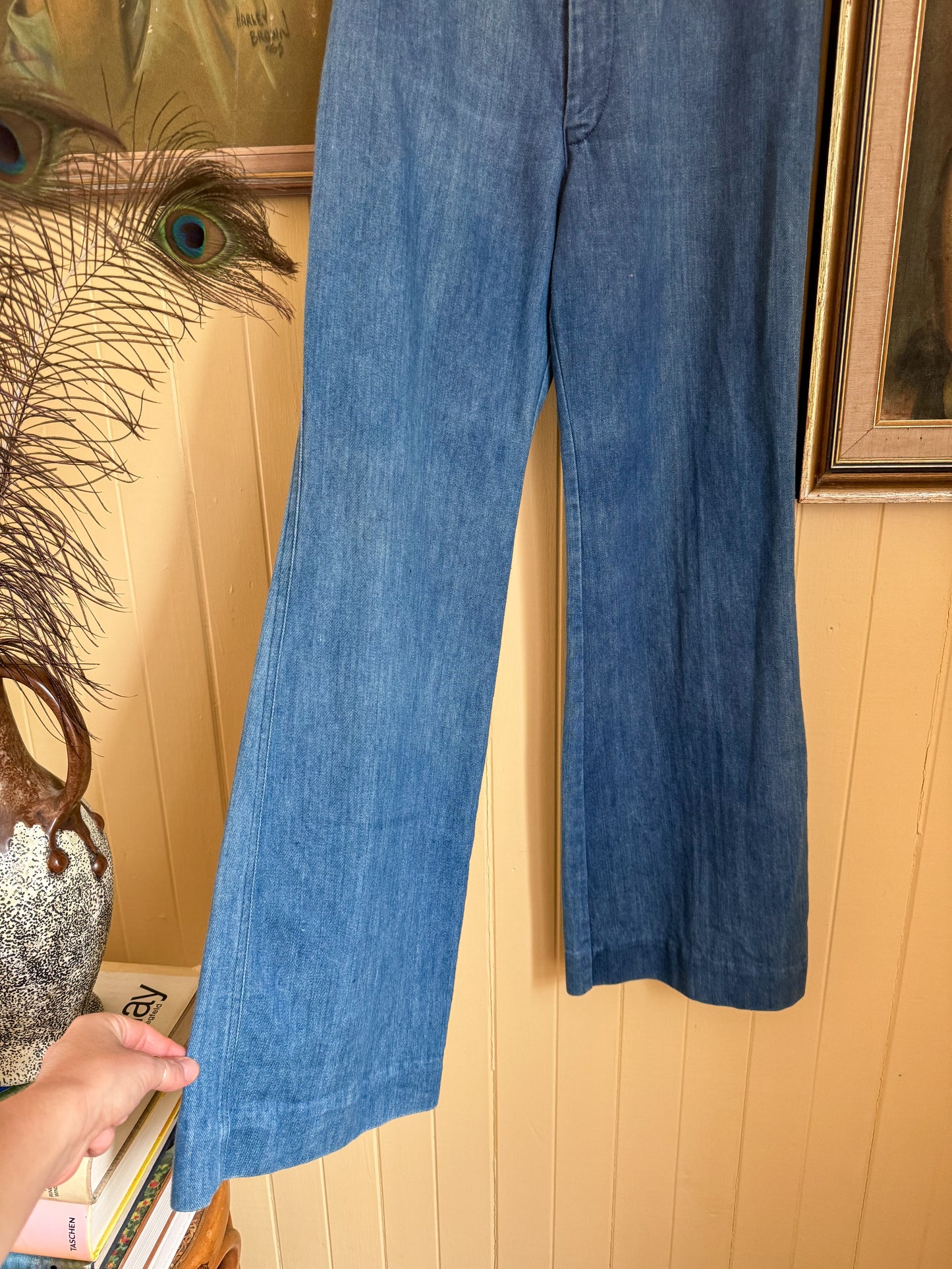 VINTAGE 1970S GTI GRIT HIGH WAIST WIDE LEG FLARED DENIM JEANS S/M