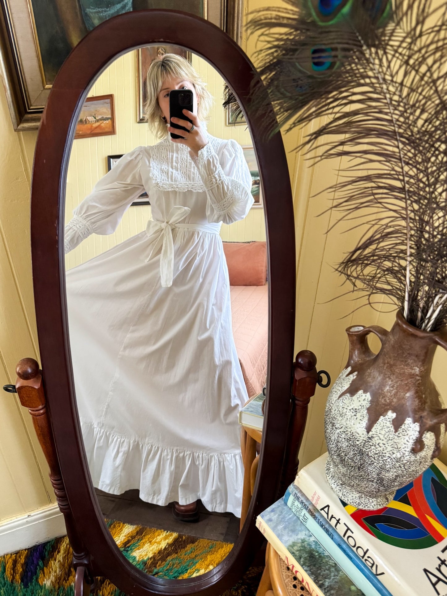 VINTAGE 1970S ENGLISH LAURA ASHLEY COTTON MAXI VICTORIANA PRAIRIE DRESS M