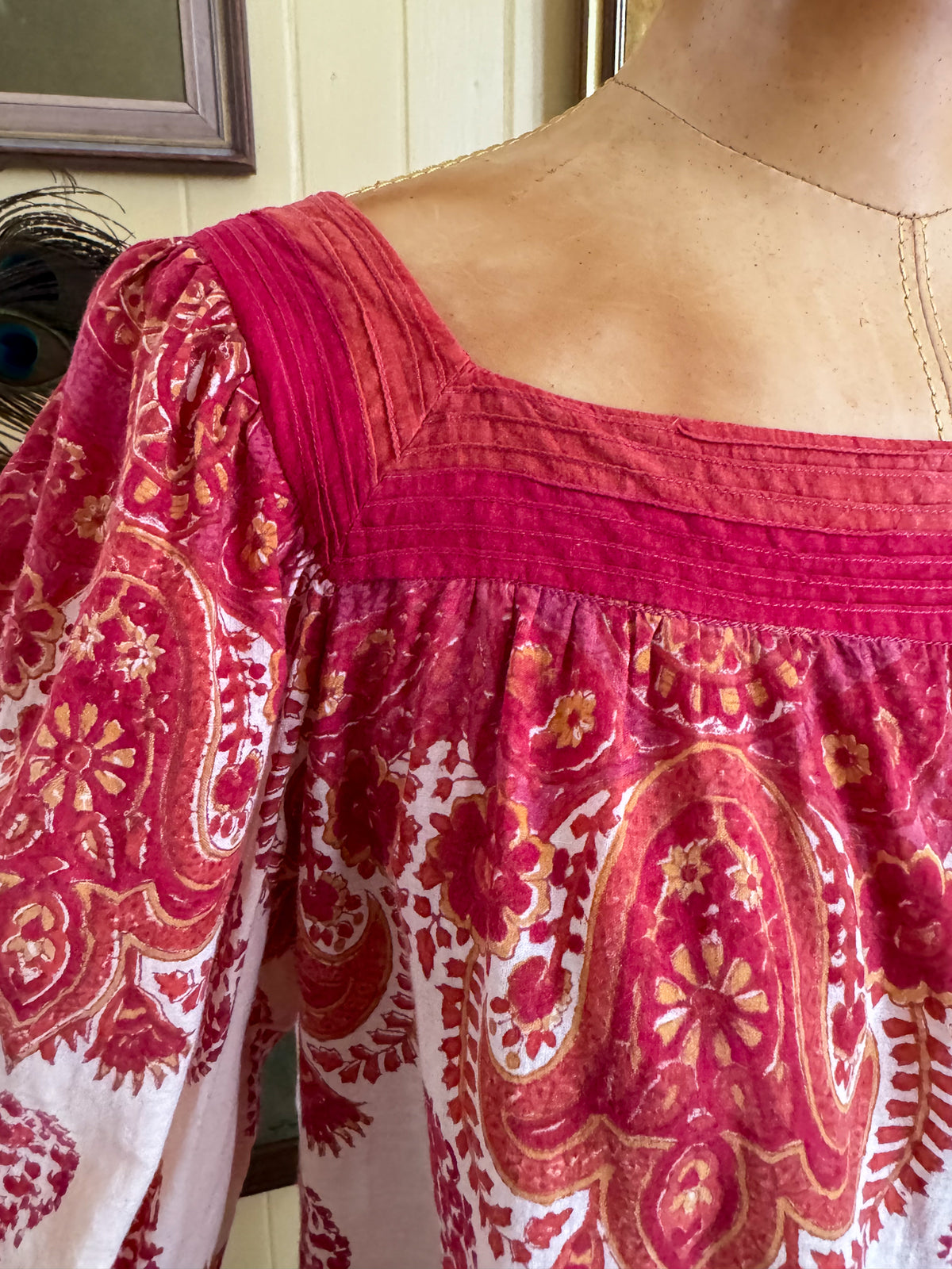 VINTAGE 1970S ANOKHI INDIAN COTTON PAISLEY PRINT PEASANT BLOUSE M