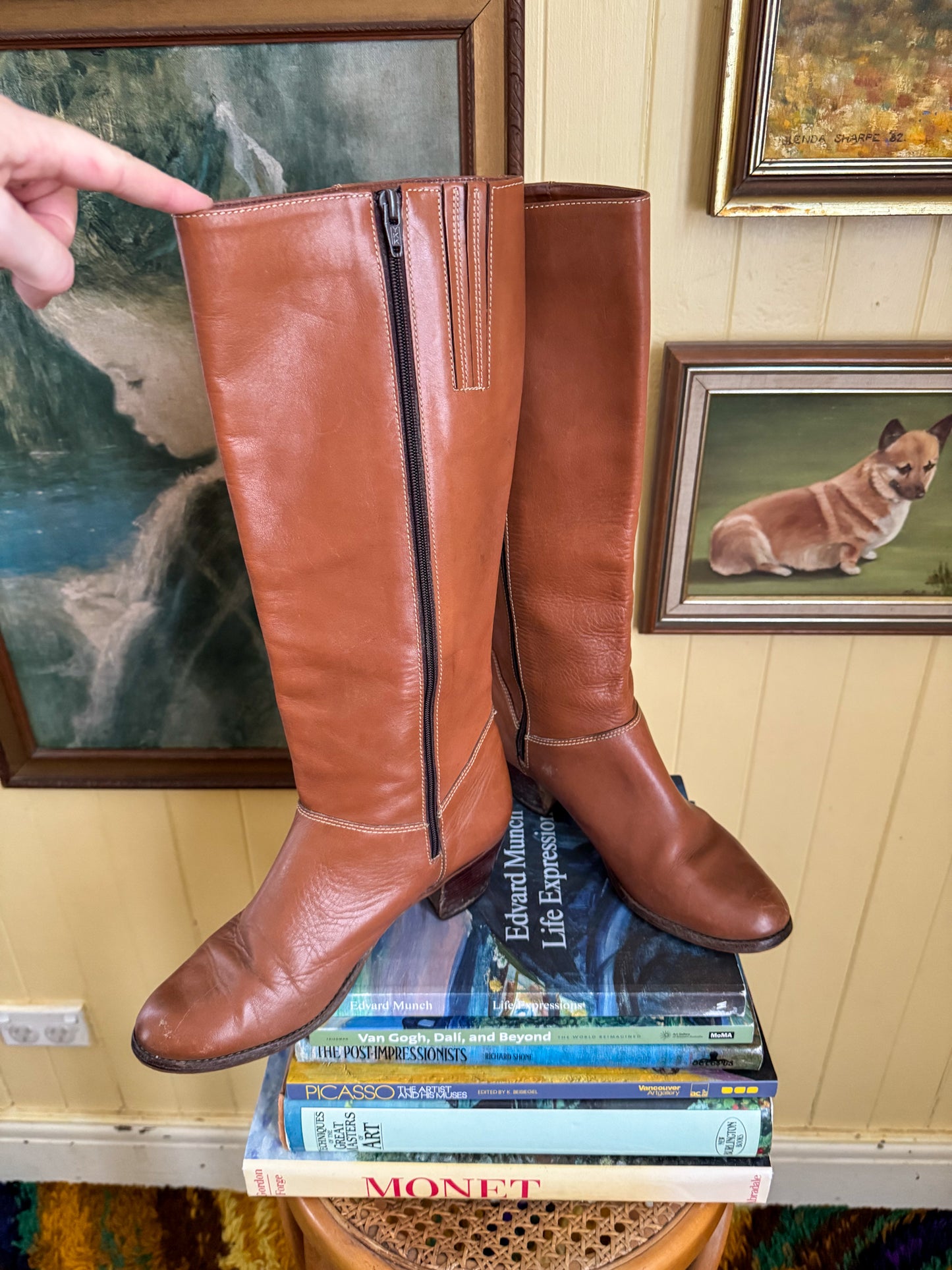 VINTAGE 1970S BRAZILIAN CARAMEL TAN LEATHER KNEE HIGH BOOTS 9/40