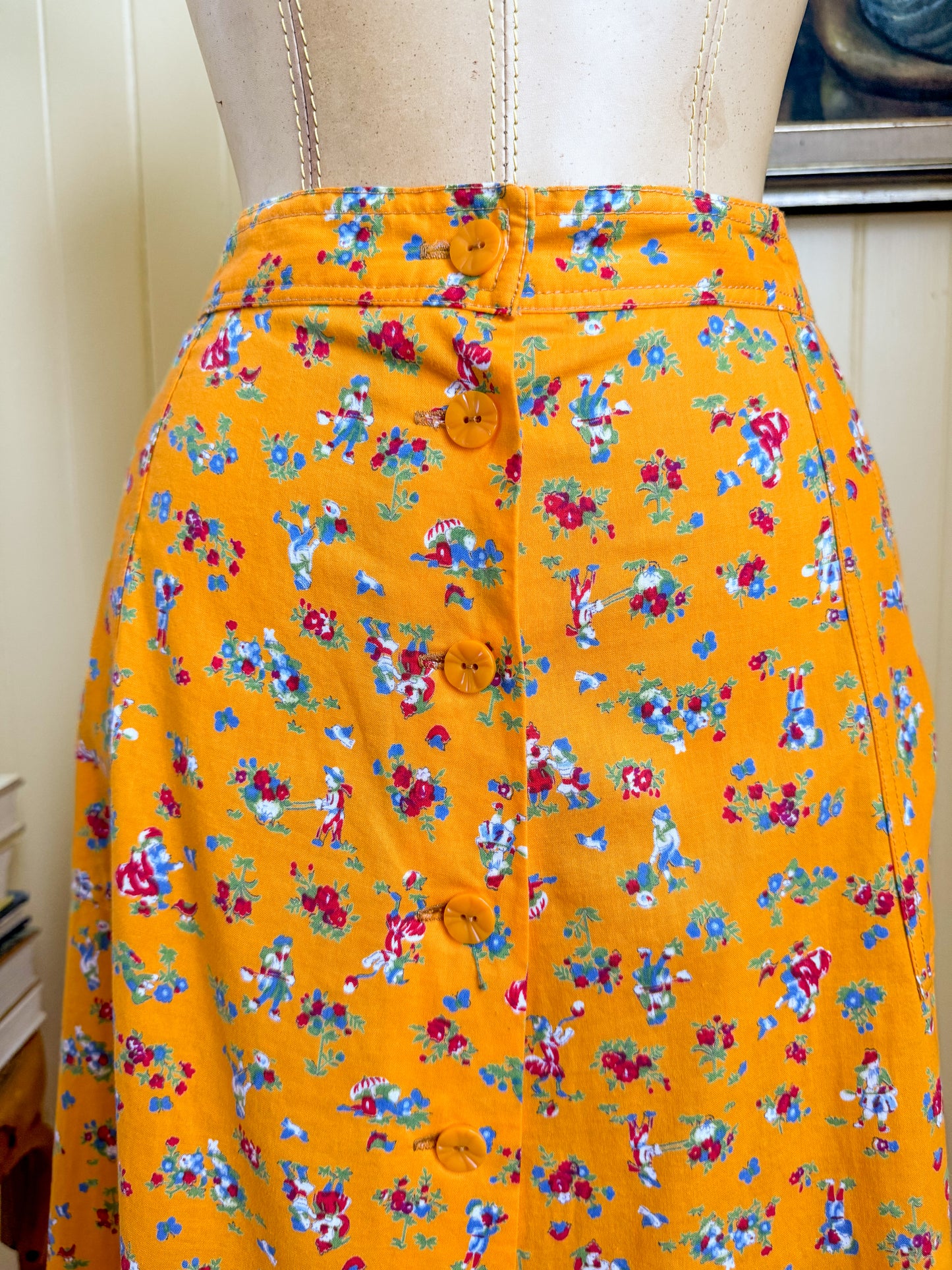 VINTAGE 1970S HANDMADE COTTON FLORAL PRINT PRAIRIE SKIRT M