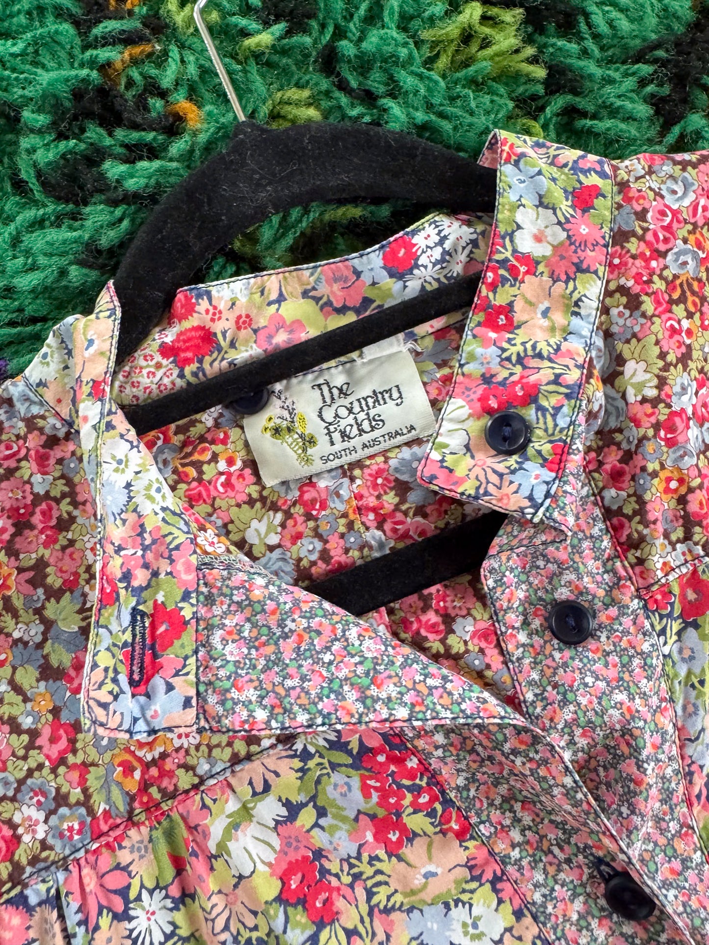 VINTAGE 1990S AUSTRALIAN THE COUNTRY FIELDS COTTON FLORAL PRINT BLOUSE M/L