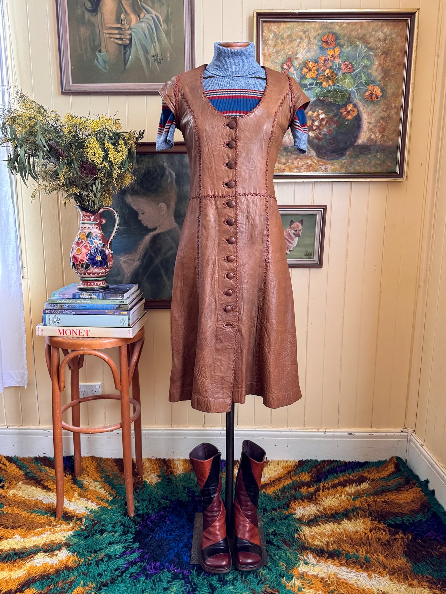 VINTAGE 1970S ITALIAN DAVID JONES WOOL BLEND KNIT ROLL NECK STRIPED SWEATER S/M