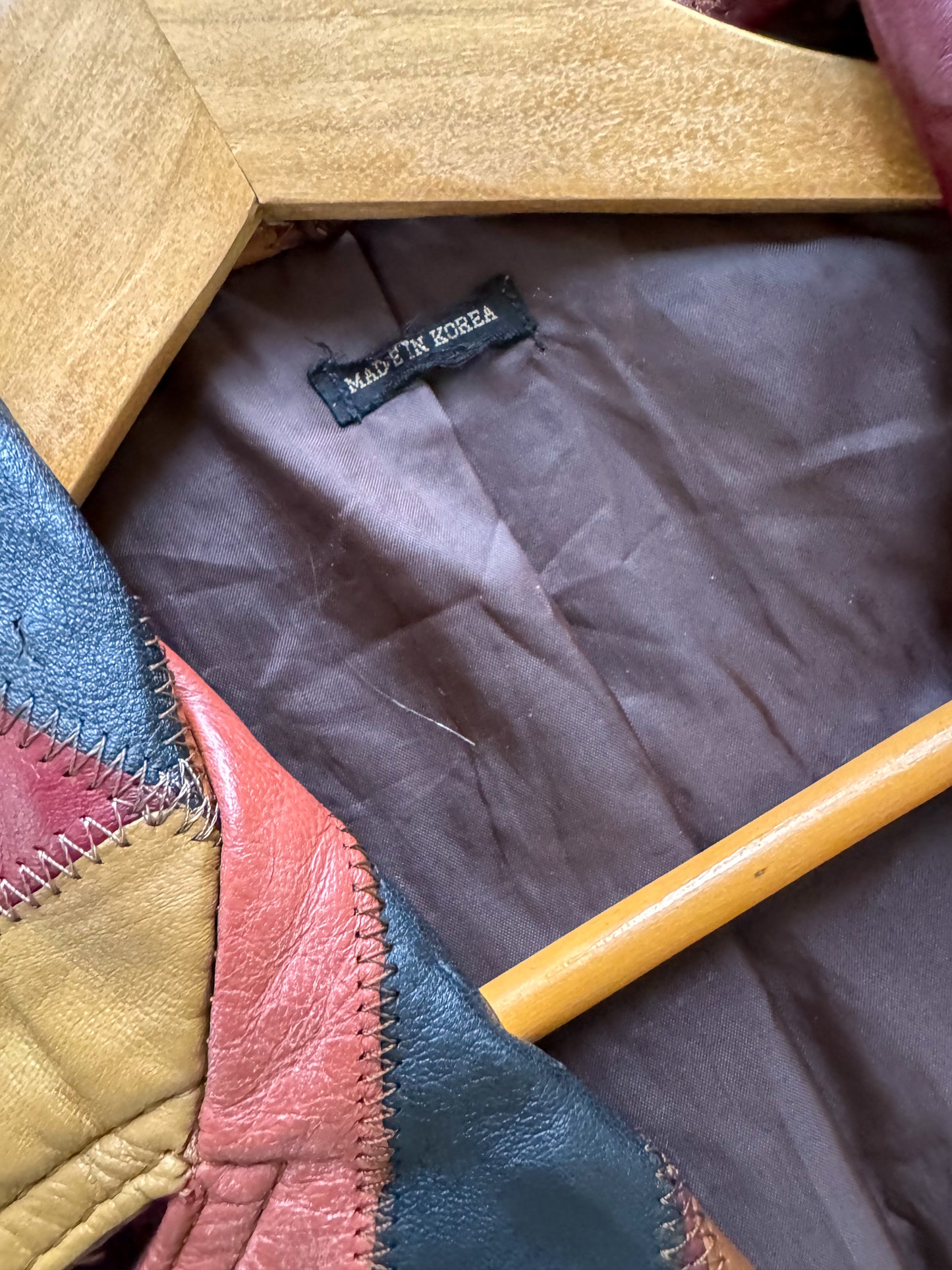 VINTAGE 1970S KOREAN PATCHWORK LEATHER BLAZER JACKET S/M