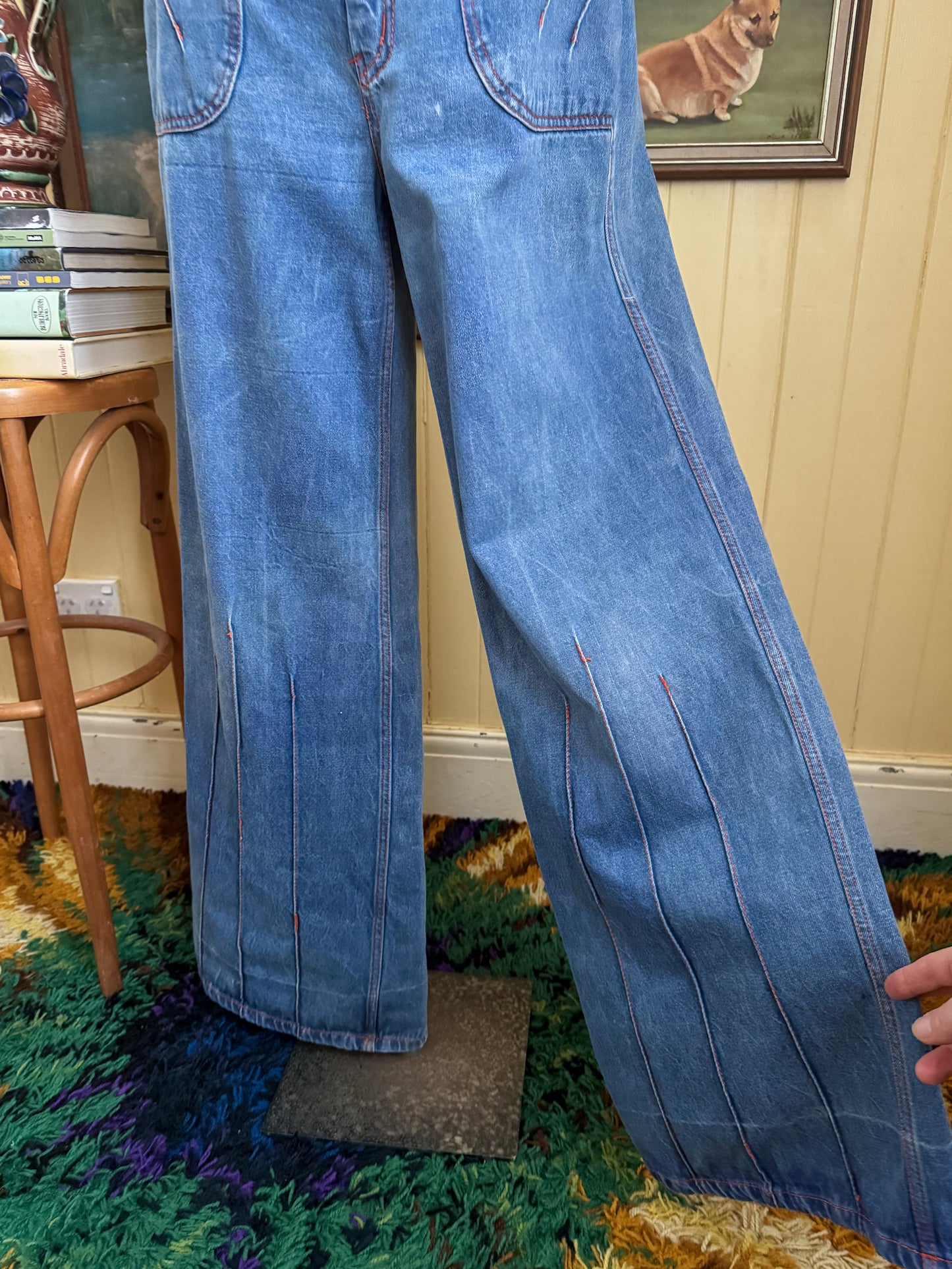 VINTAGE 1970S BRAXTON COTTON WIDE LEG HIGH WAIST DENIM JEANS M