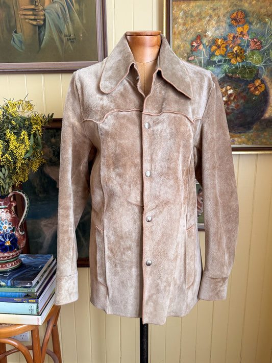 VINTAGE 1970S AUSTRALIAN STEED SUEDE LEATHER SHIRT JACKET S/M