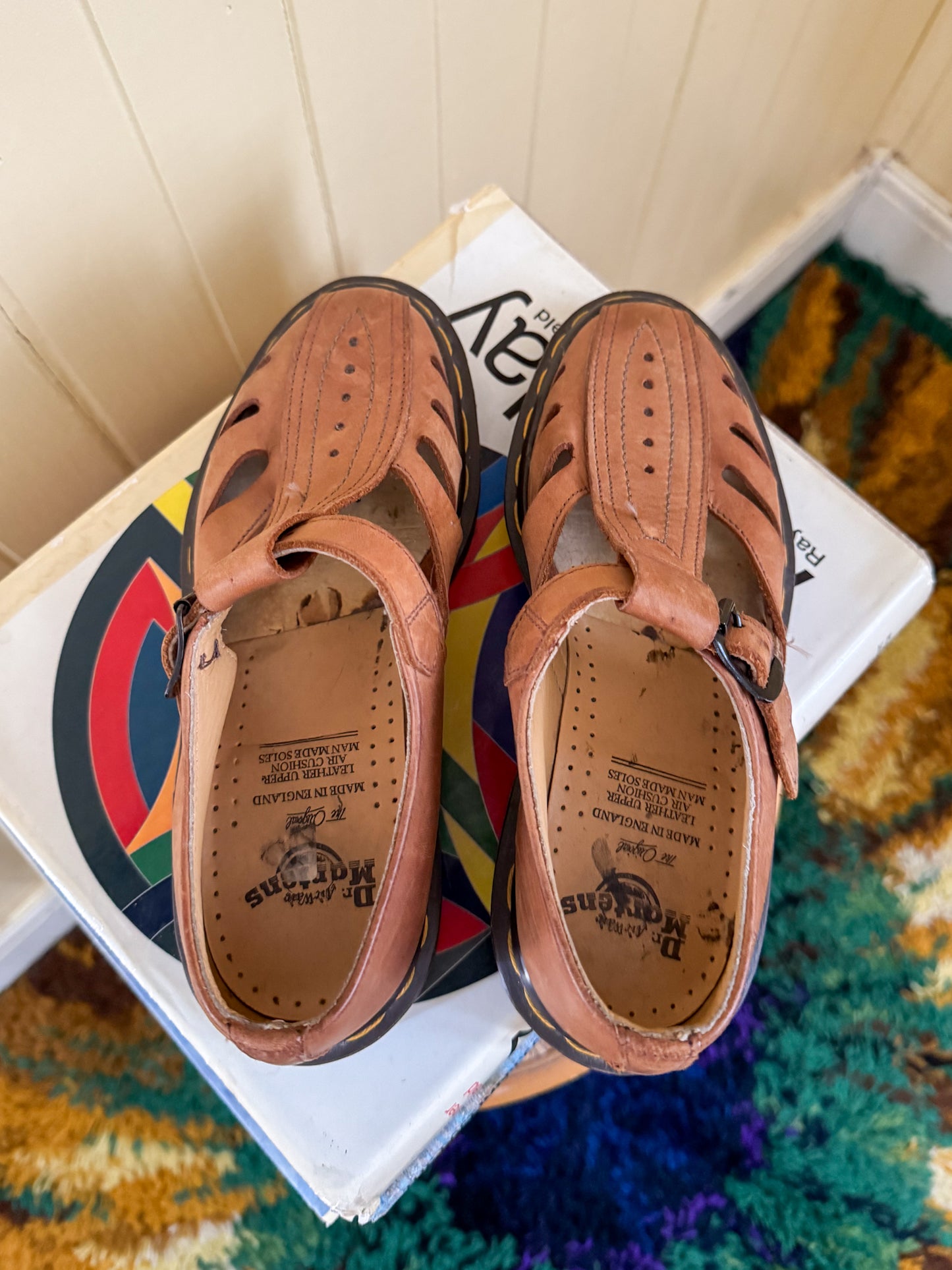 VINTAGE 1990S ENGLISH DR DOC MARTENS LEATHER MARY JANES FISHERMAN SANDALS UK 3/AUS 5