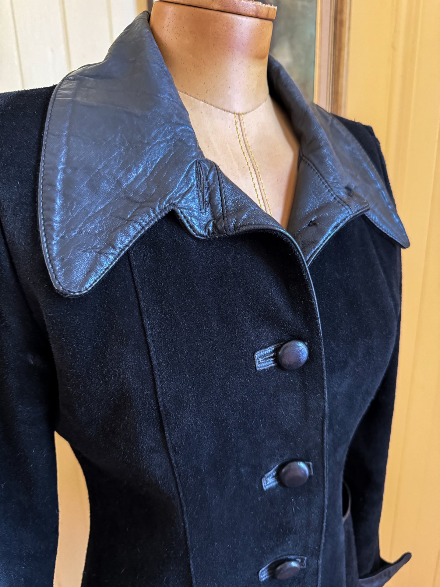 VINTAGE 1990S ANNA SAXON BLACK SUEDE LEATHER BLAZER JACKET S