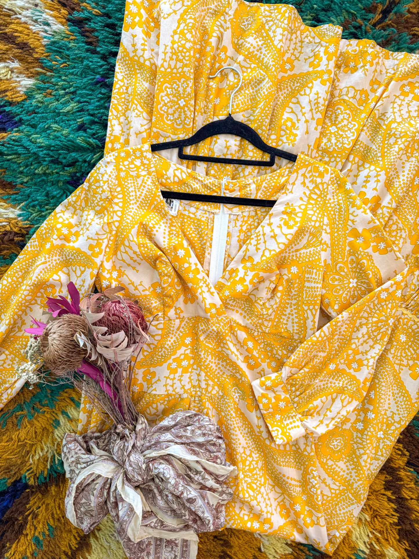 VINTAGE 1970S TRIXY COTTON FLORAL PRINT MAXI PRAIRIE DRESS S