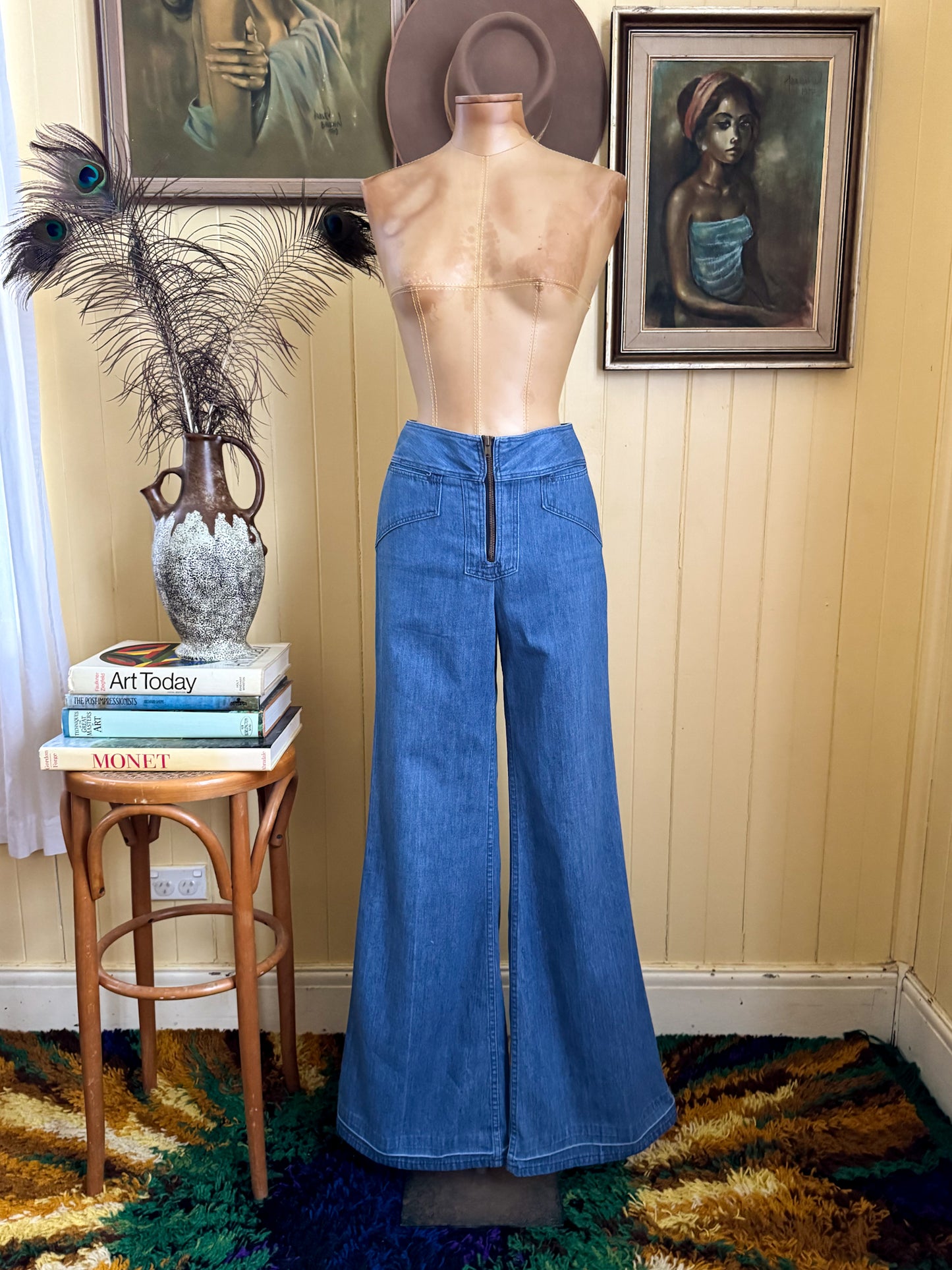 VINTAGE 1970S MAVERICK HIGH WAIST BELLBOTTOM FLARE DENIM JEANS XS/S