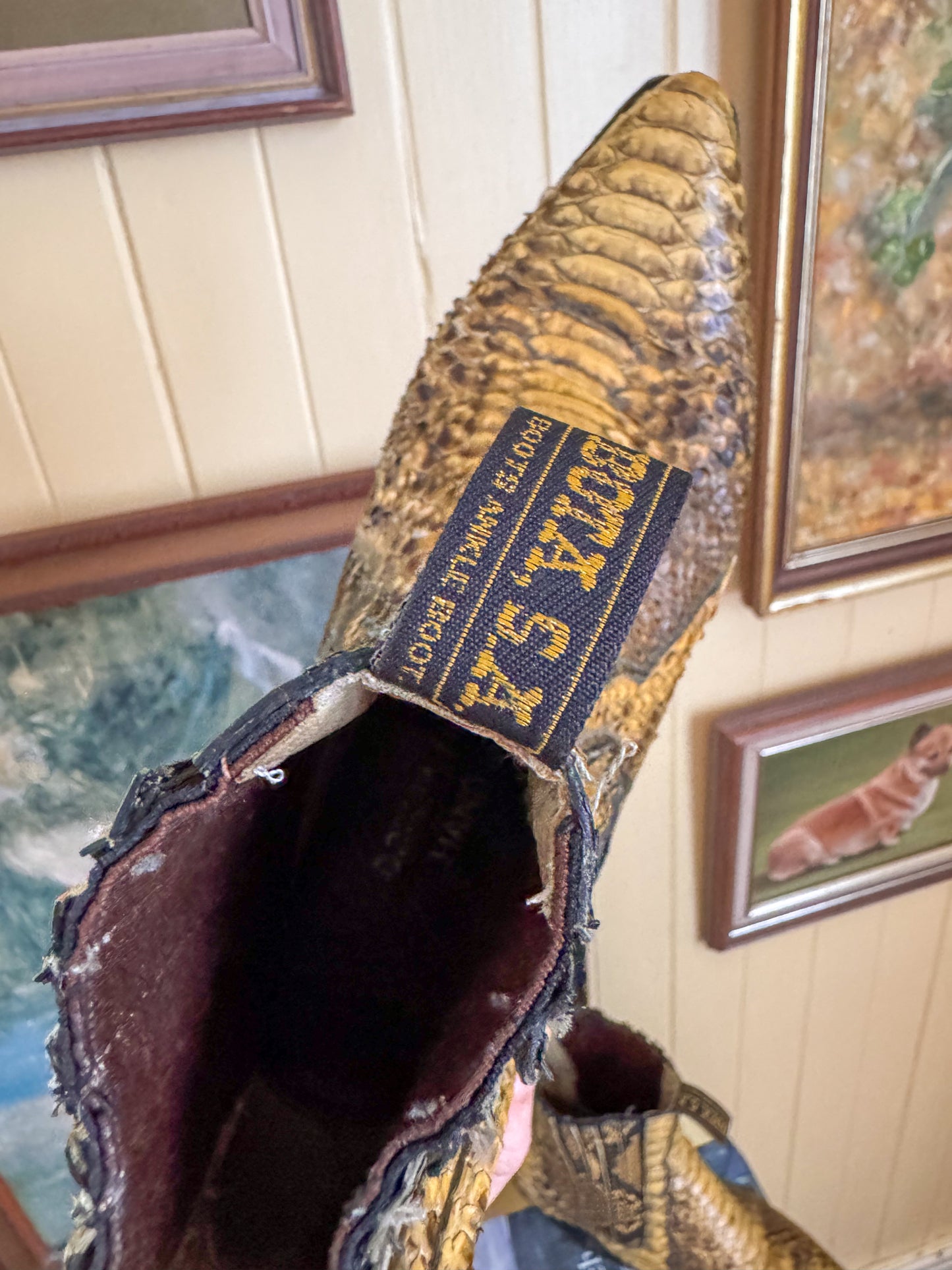 VINTAGE LA GRAN BOTA MEXICAN EXOTIC PYTHON SNAKESKIN LEATHER WESTERN ANKLE BOOTS 9.5/10