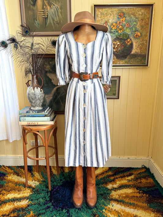 VINTAGE 1990S GERMAN DISTLER ORIGINALS COTTON STRIPED DIRNDL DRESS S/M