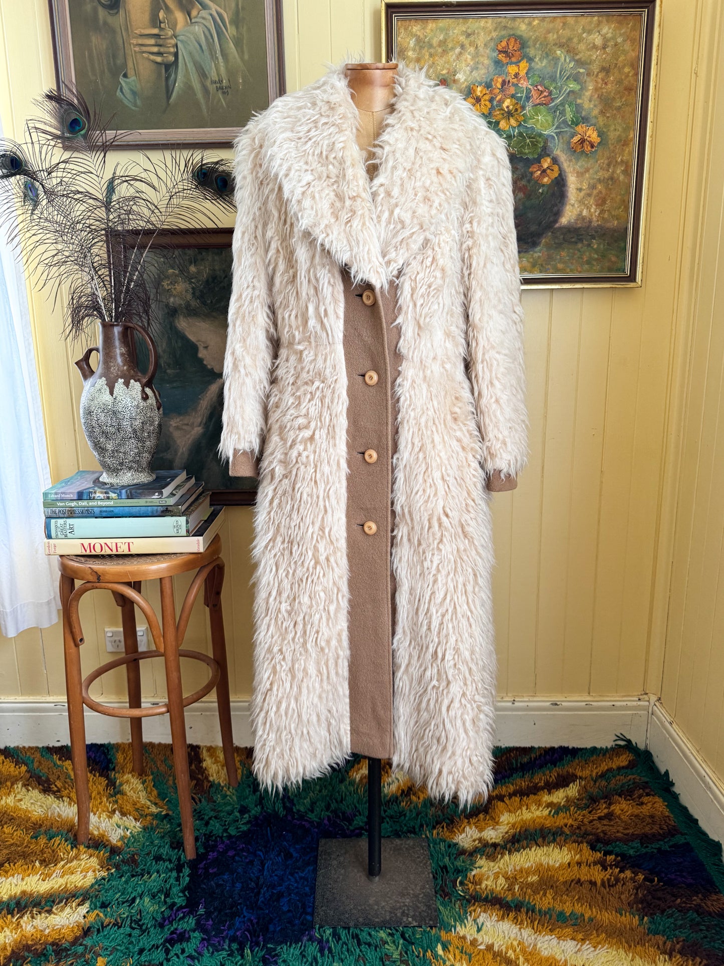 VINTAGE 1970S EAST GERMAN FLOKATI WOOL LONGLINE PENNY LANE COAT S/M