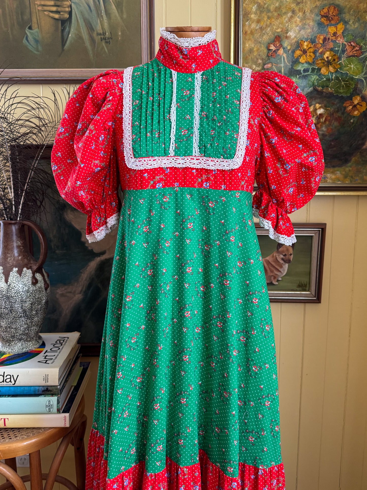 VINTAGE 1970S RARE AUSTRALIAN LAURA ASHLEY COTTON PRAIRIE MAXI DRESS S