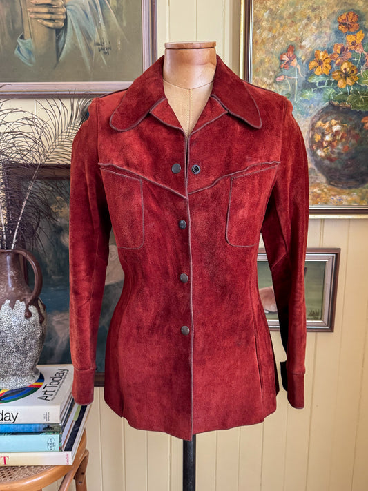 VINTAGE 1970S STEED SUEDE LEATHER FITTED SHIRT JACKET XS