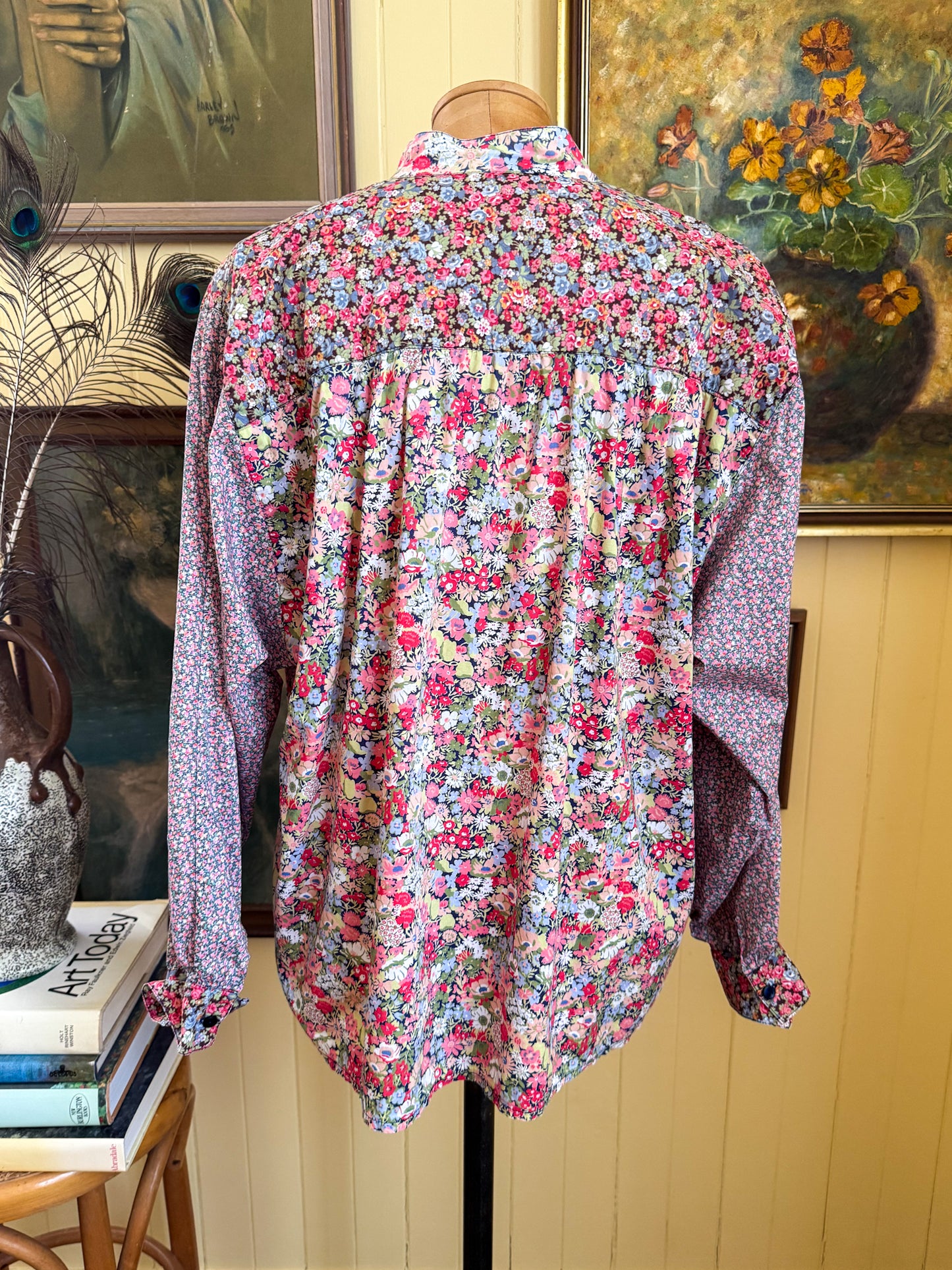 VINTAGE 1990S AUSTRALIAN THE COUNTRY FIELDS COTTON FLORAL PRINT BLOUSE M/L