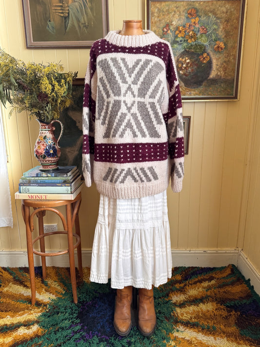 VINTAGE 1990S PROMISED LAND ECUADOR 100% WOOL CHUNKY KNIT JUMPER L