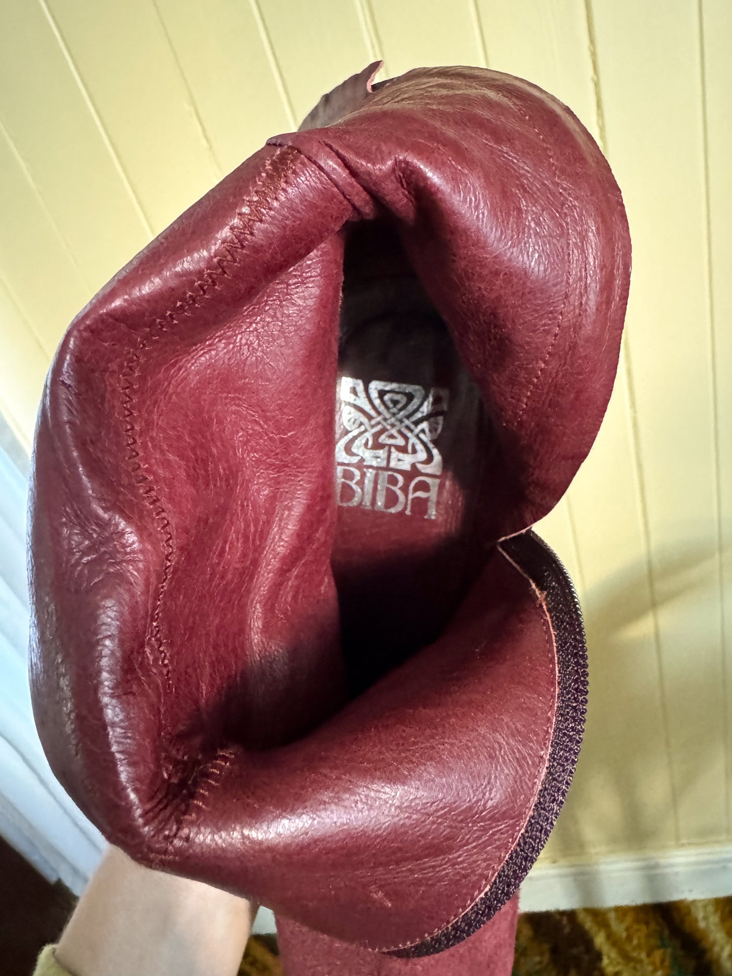 VINTAGE 1990S RARE BIBA PLUM SUEDE LEATHER KNEE HIGH WEDGE BOOTS 37/6