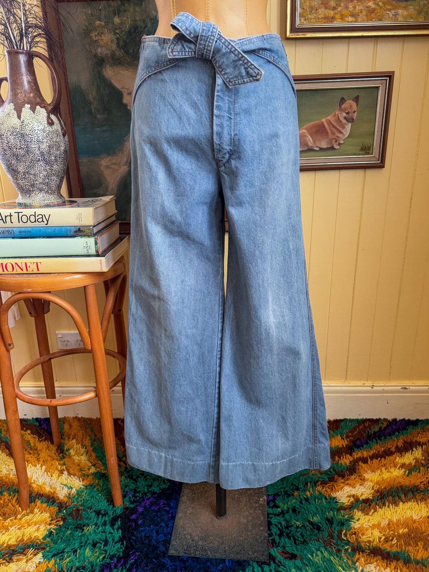 VINTAGE 1970S AMCO WIDE LEG HIGH WAIST FLARE DENIM JEANS S