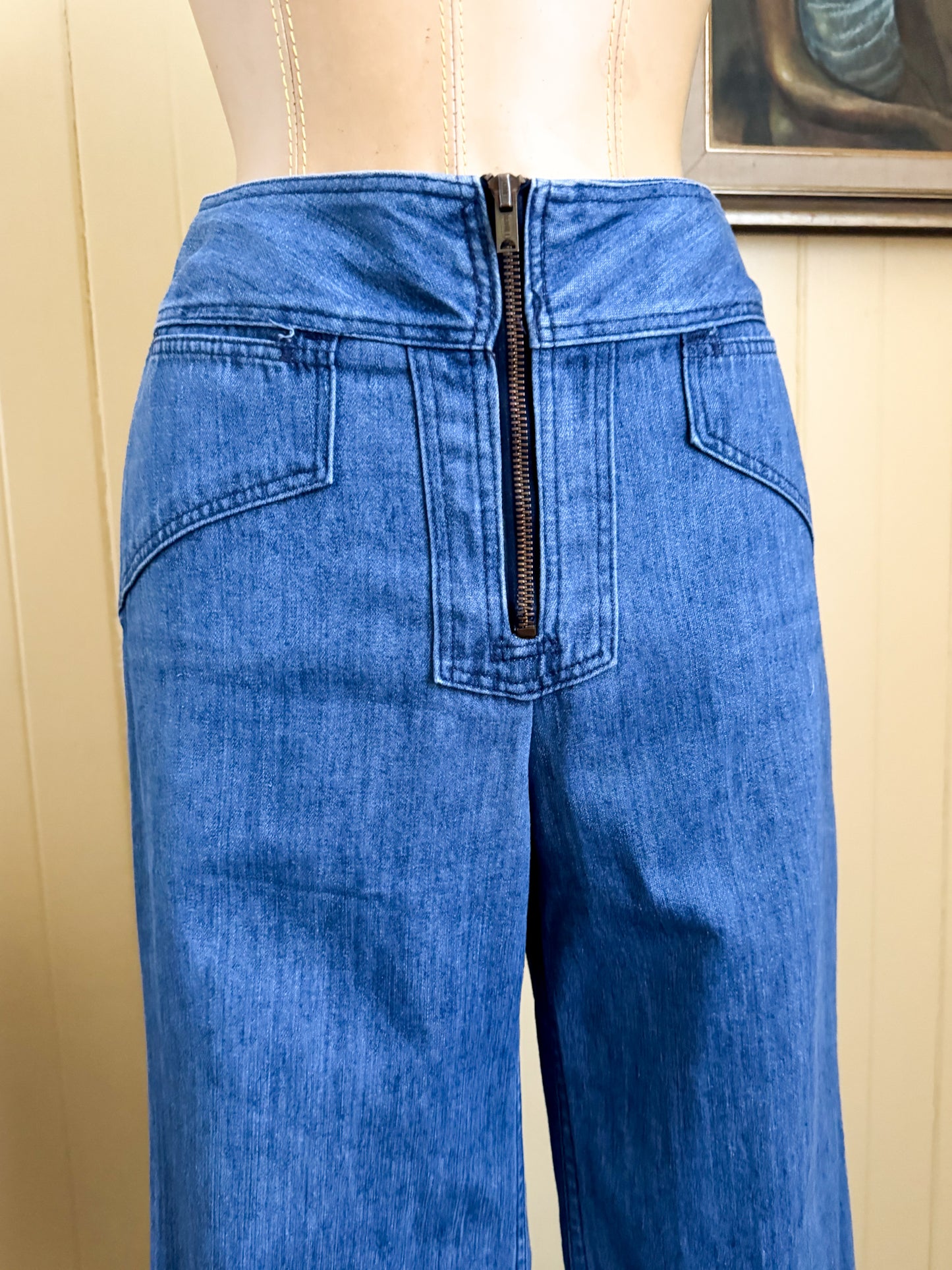 VINTAGE 1970S MAVERICK HIGH WAIST BELLBOTTOM FLARE DENIM JEANS XS/S