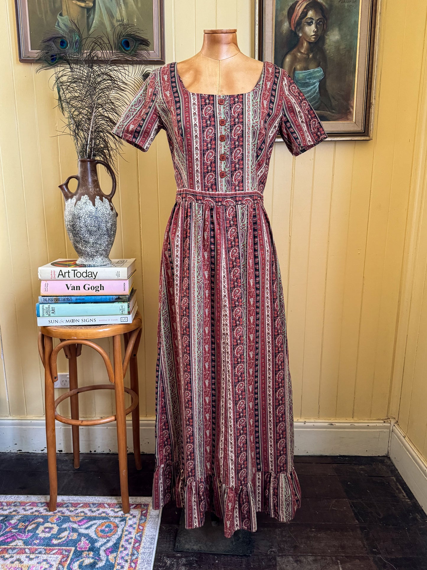 VINTAGE 1970S RICHARD SHOPS COTTON LIBERTY PRINT MAXI PRAIRIE DRESS S