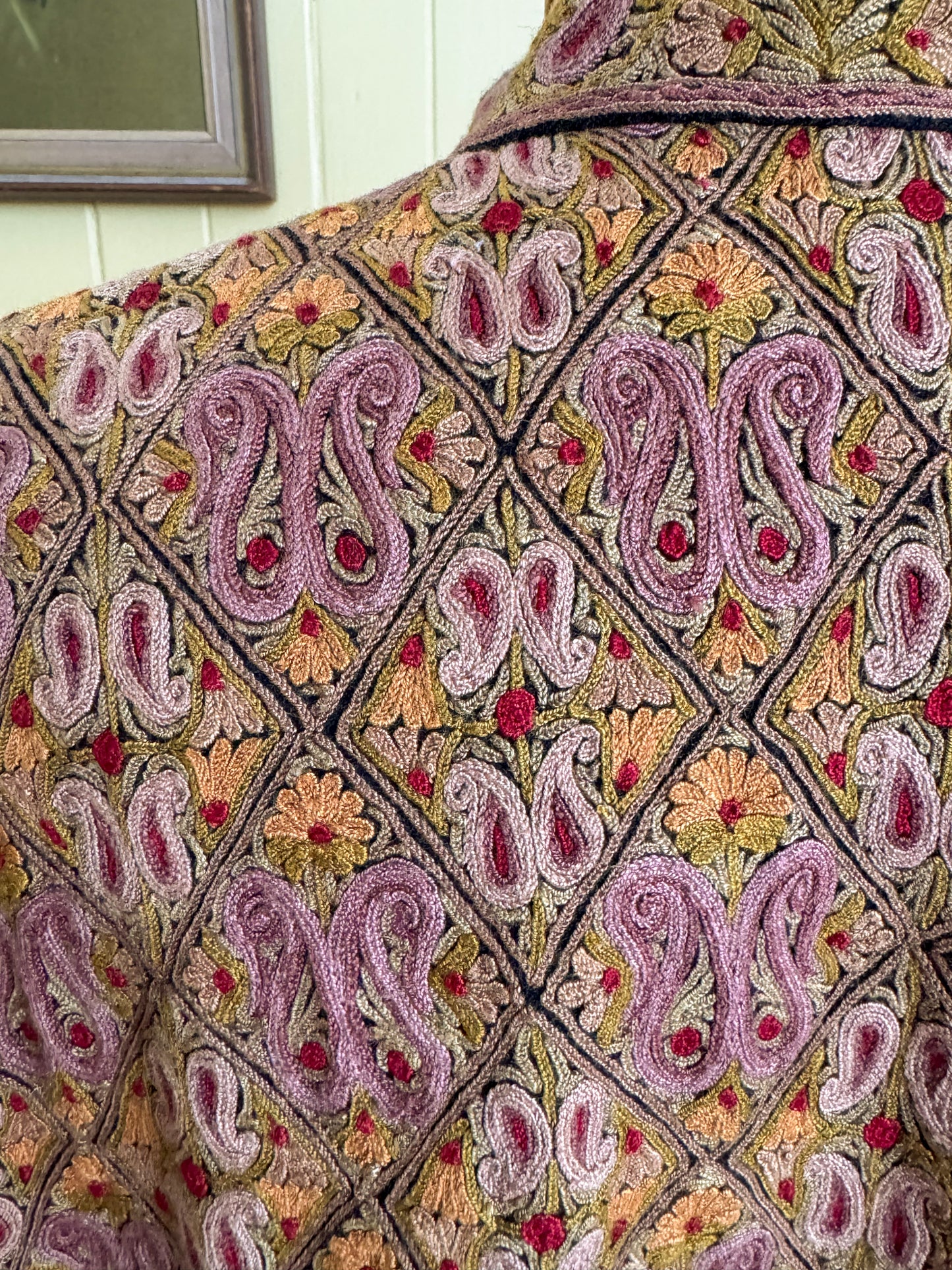 VINTAGE KASHMIR INDIAN PURE WOOL EMBROIDERED BUTTON THROUGH JACKET L