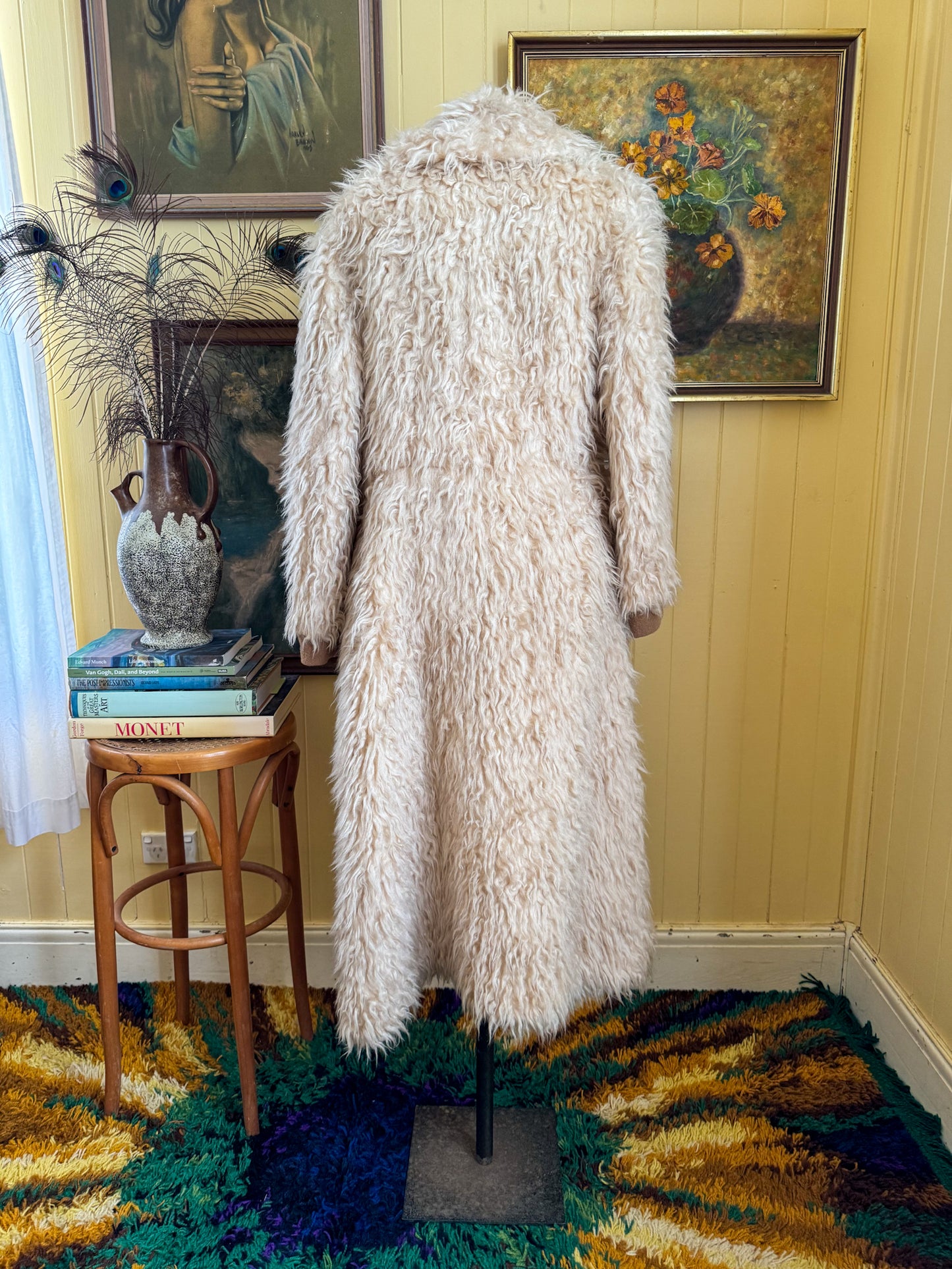 VINTAGE 1970S EAST GERMAN FLOKATI WOOL LONGLINE PENNY LANE COAT S/M