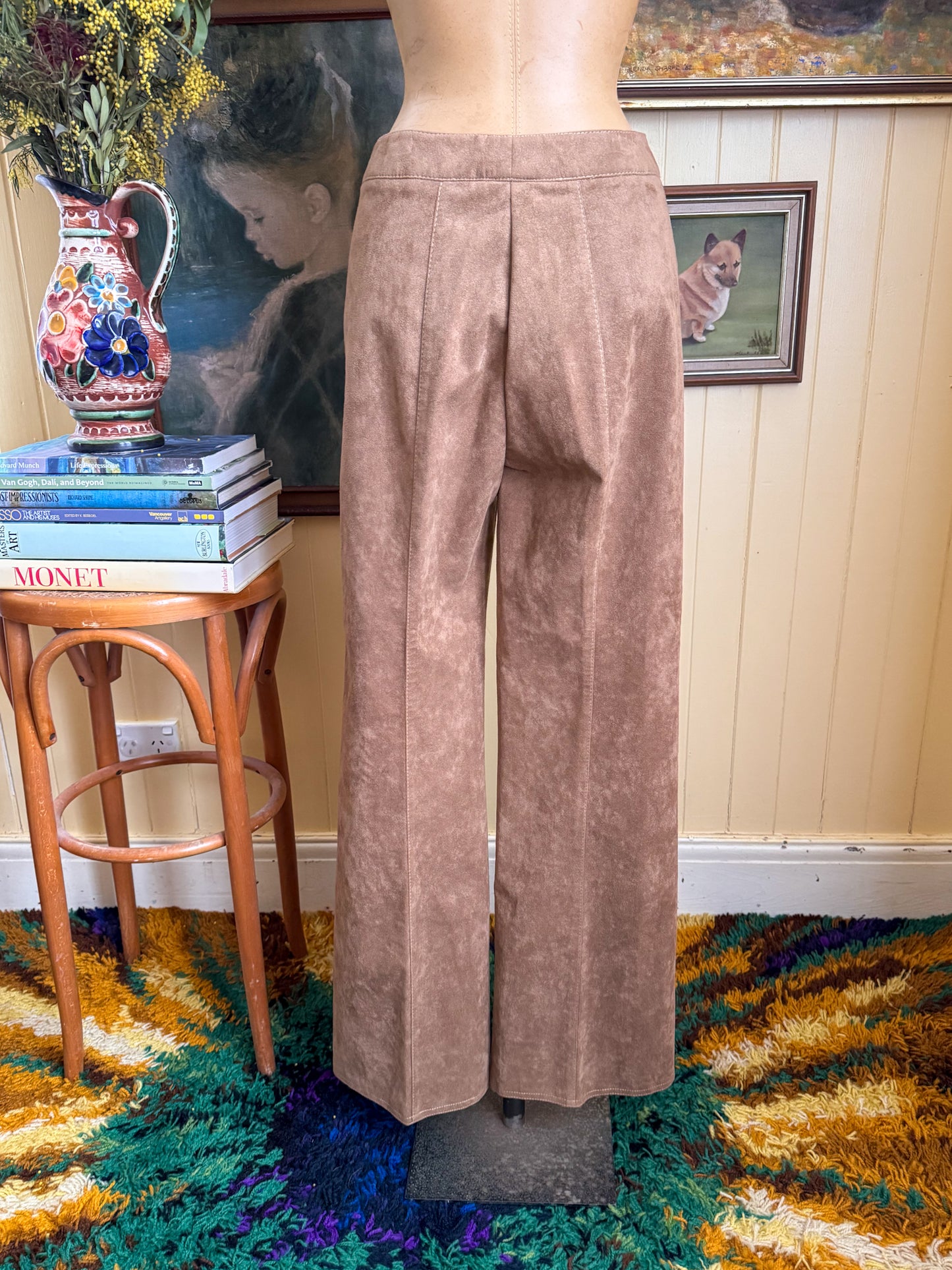 VINTAGE 1970S TULLO FAUX SUEDE HIGH WAISTED FLARED PANTS S