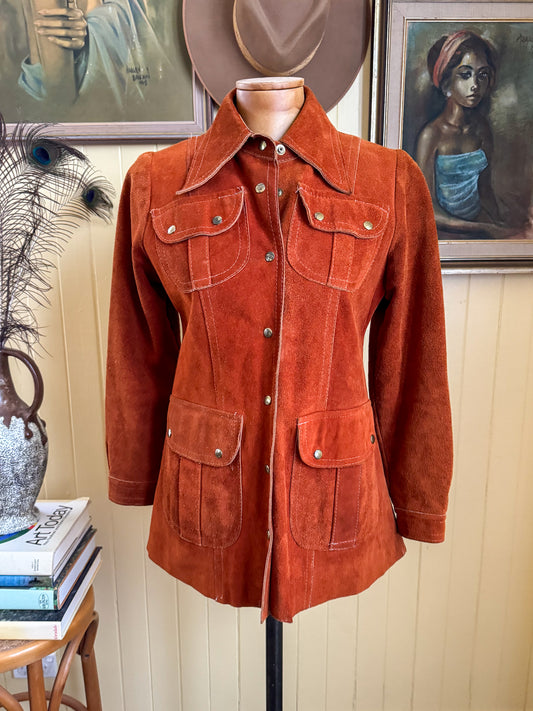 VINTAGE 1970S DAWN LEATHERCRAFT NEW YORK SUEDE LEATHER TAILORED JACKET XS